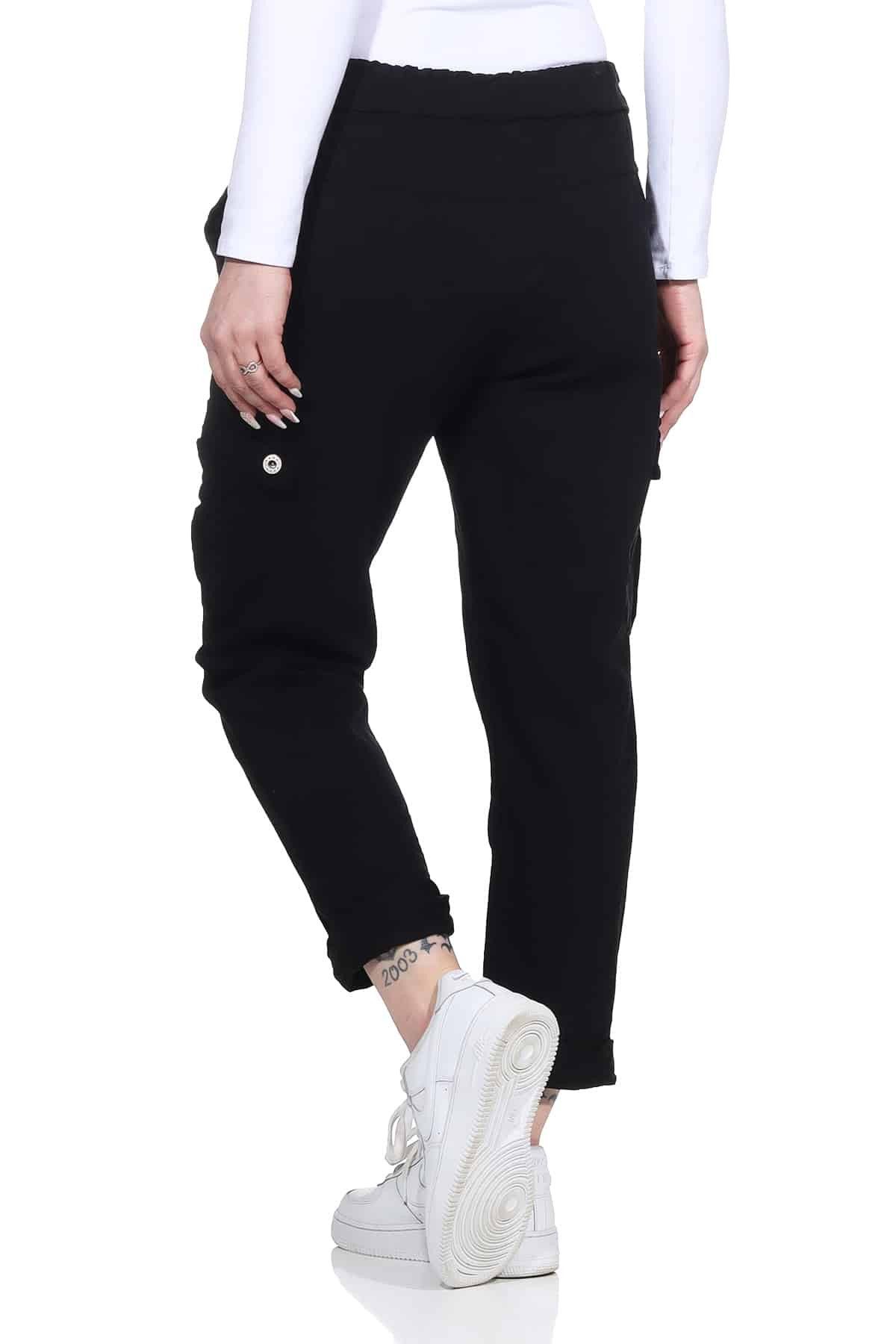 OriginalYou Cargohose Damen Freizeithose Schlupfhose moderne Stoffhose elastischer Bund, Knitterlook