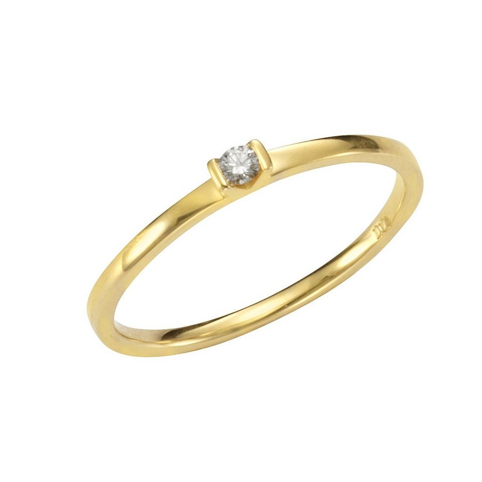 Orolino Fingerring 585/- Gelbgold Brillant, Anlaufgeschützt durch Rhodium  Beschichtung