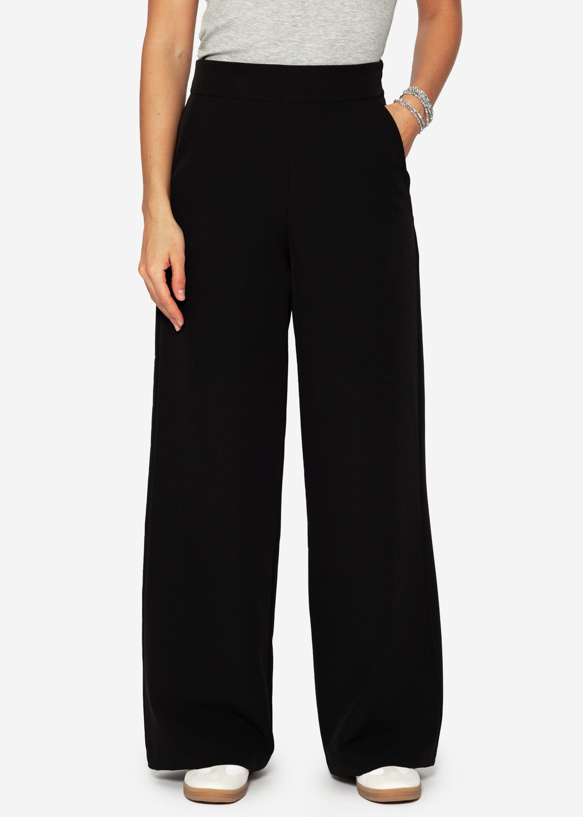 Stoffhose Lässige High-Waist Stoffhose lang mit weitem Bein