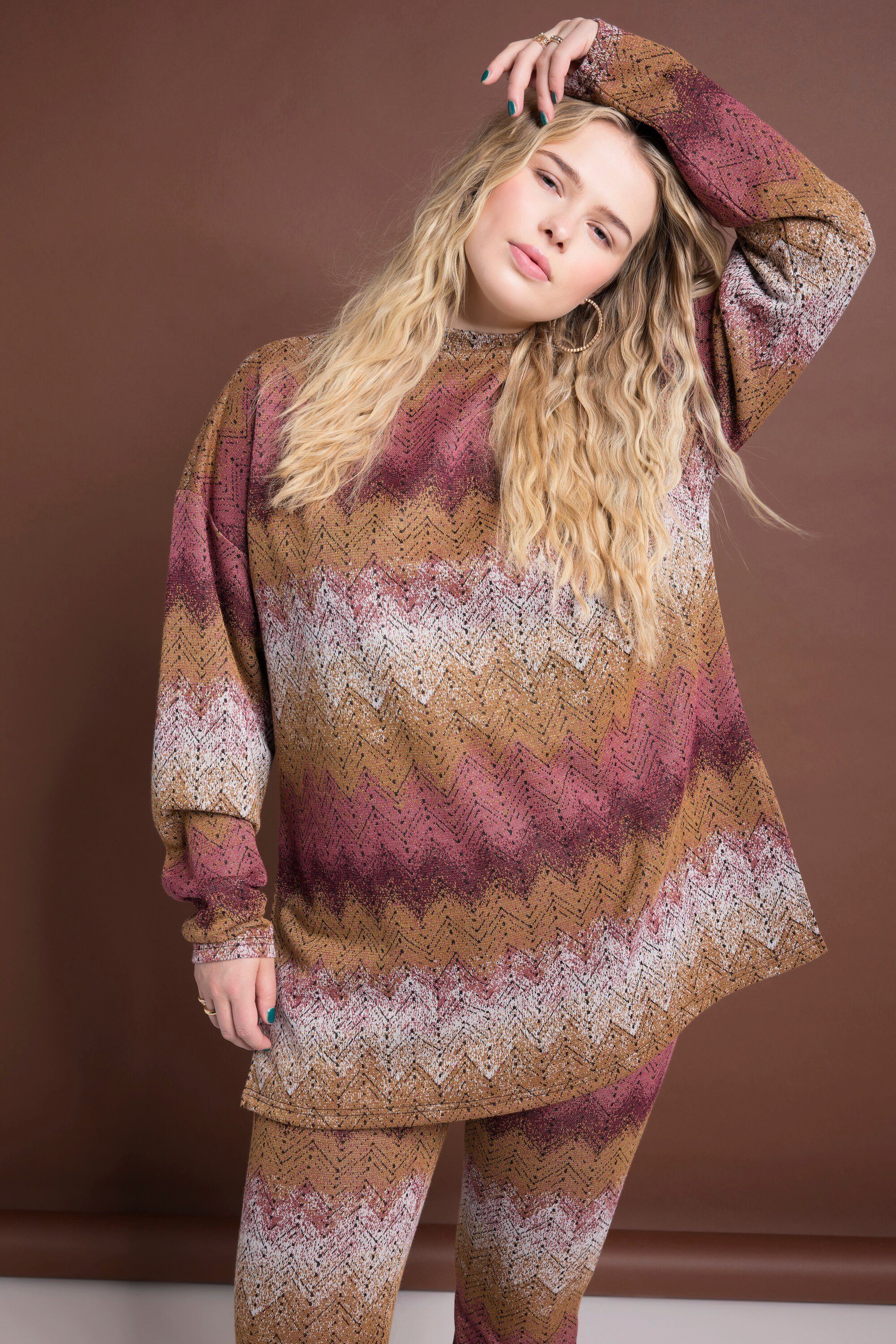 Studio Untold Sweatshirt Longsleeve oversized Glitter Zackenstreifen
