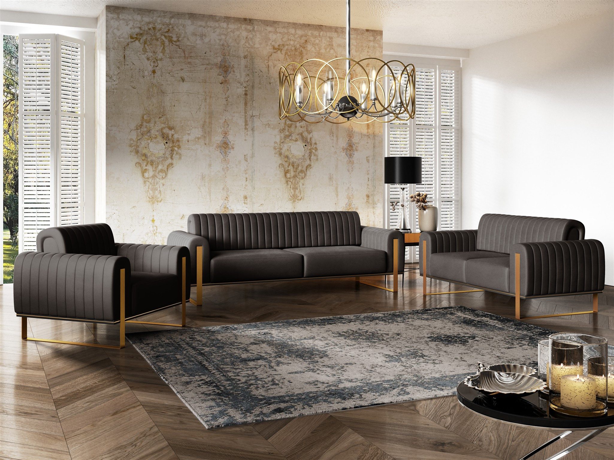 Fun Möbel Polstergarnitur Sofaset Designersofas VALERIE 3-2-1 in Stoff Elis günstig online kaufen