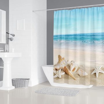 BlauCoastal Duschvorhang Meer Küste Duschvorhang Breite 90 cm (1-tlg., Wird mit der entsprechenden Anzahl von Duschvorhangringen geliefert), Textil Vorhänge für das Badezimmer