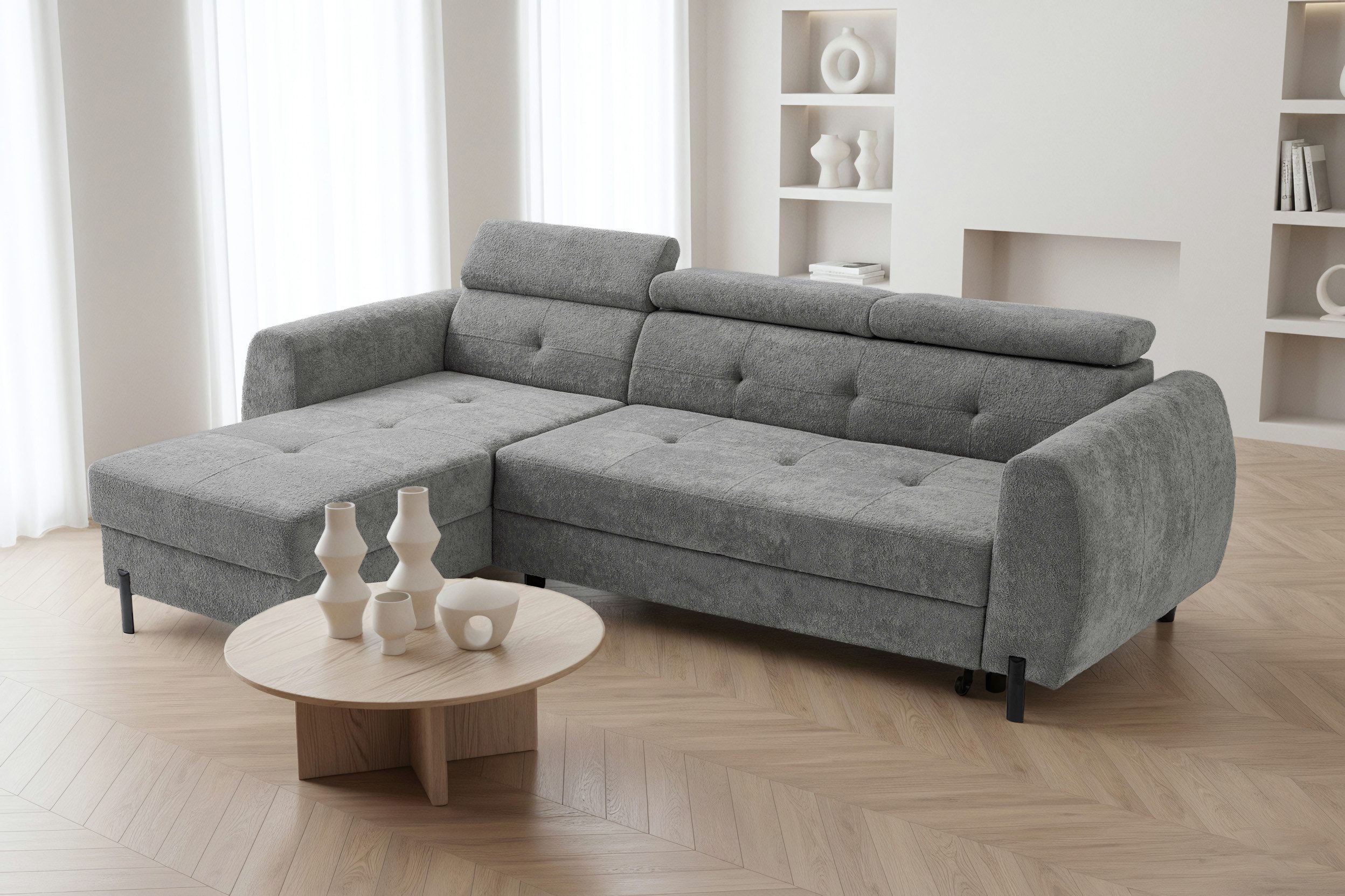 NEXT COLLECTION Ecksofa VALT, Universeller Aufbau, mit verstellbare Kopfstützen, Schlaffunktion mit 130x210 cm Liegefläche, mit Schlaffunktion und verstellbaren Kopfstützen B:45/T:160/H:90 cm