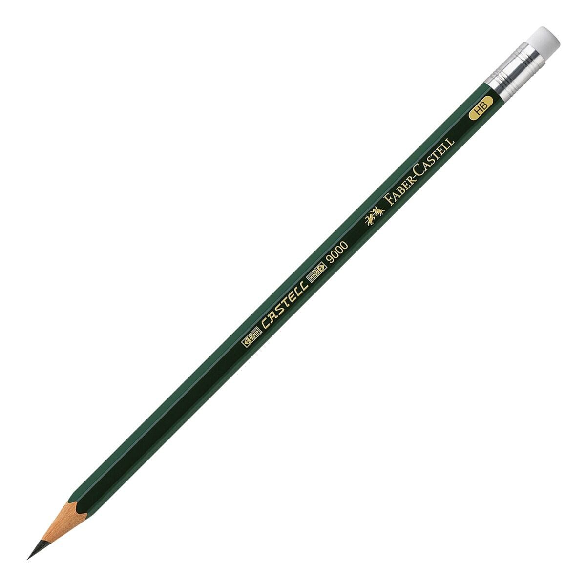 Faber-Castell Bleistift 9000, HB (mittelweich), Sechskant mit Radierer
