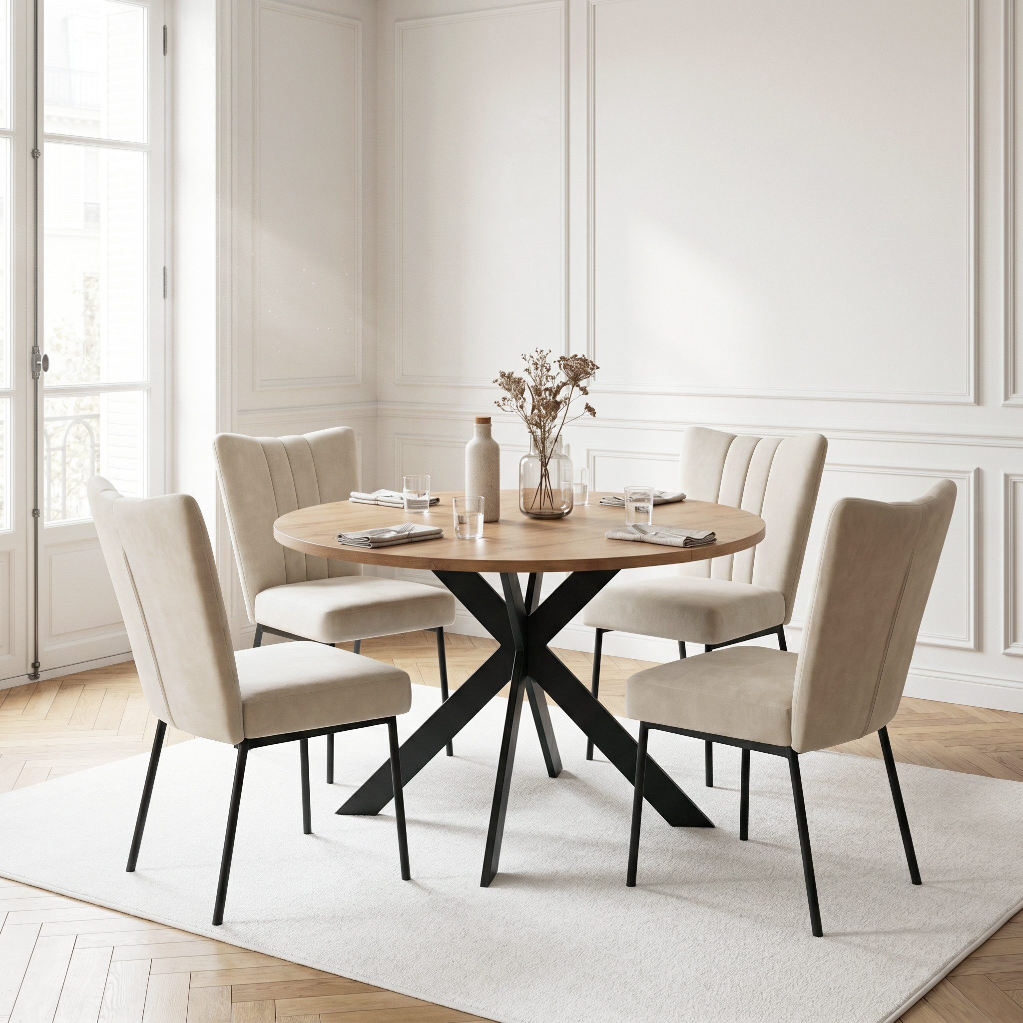 Jiexi Essgruppe Tisch- und Stuhlset, Runder Esstisch (115×75 cm) mit 4 Stühlen
