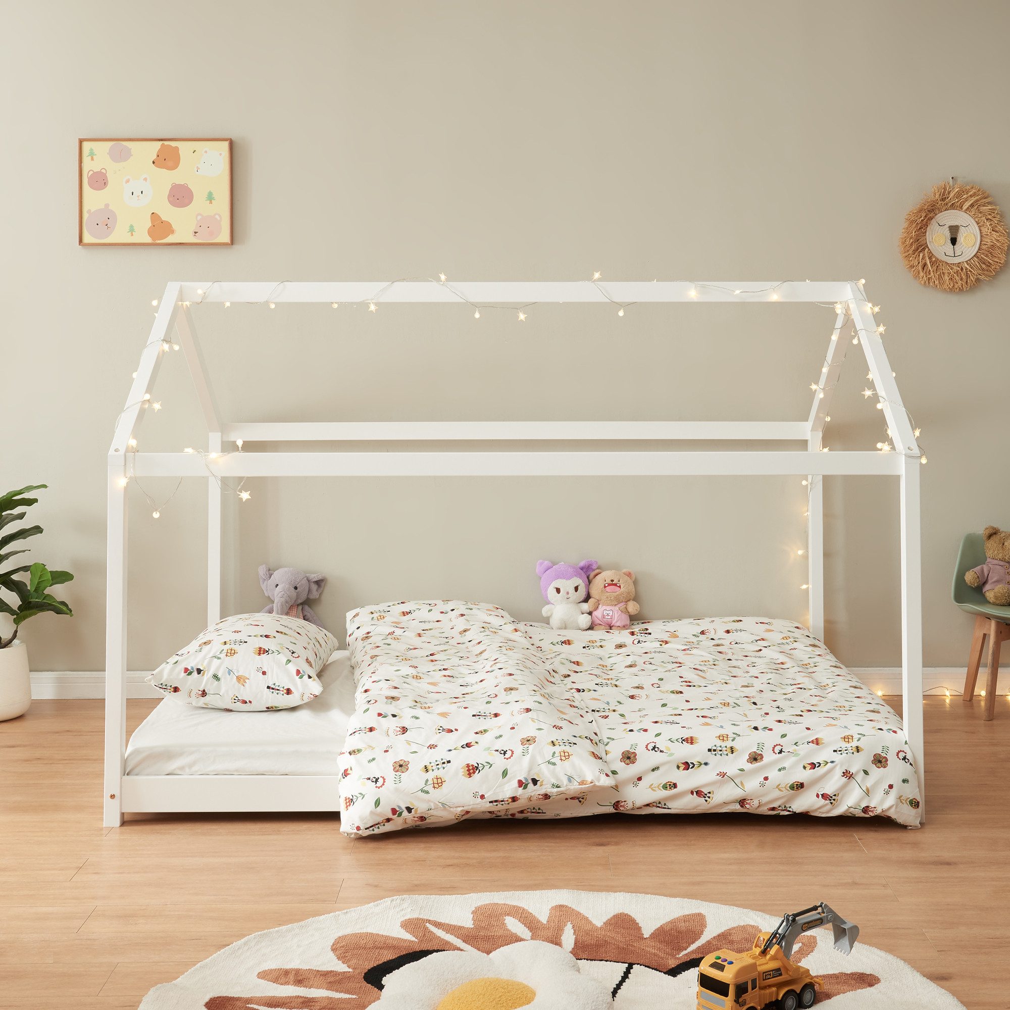 en.casa Kinderbett, »Cerro« Hausbett Kiefernholz weiß 140x200cm