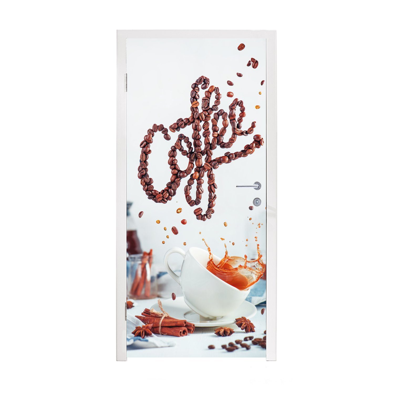 MuchoWow Türtapete Stilleben mit gekippter Kaffeetasse, Matt, bedruckt, (1 St), Fototapete für Tür, Türaufkleber, 75x205 cm
