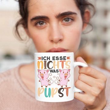 Trendation Tasse Trendation - Veganer Tasse Geschenk Ich Esse Nichts Was Pupst Vegan Geschenkidee Lustiger Spruch Vegane Lebensweise Veganerin Spruch