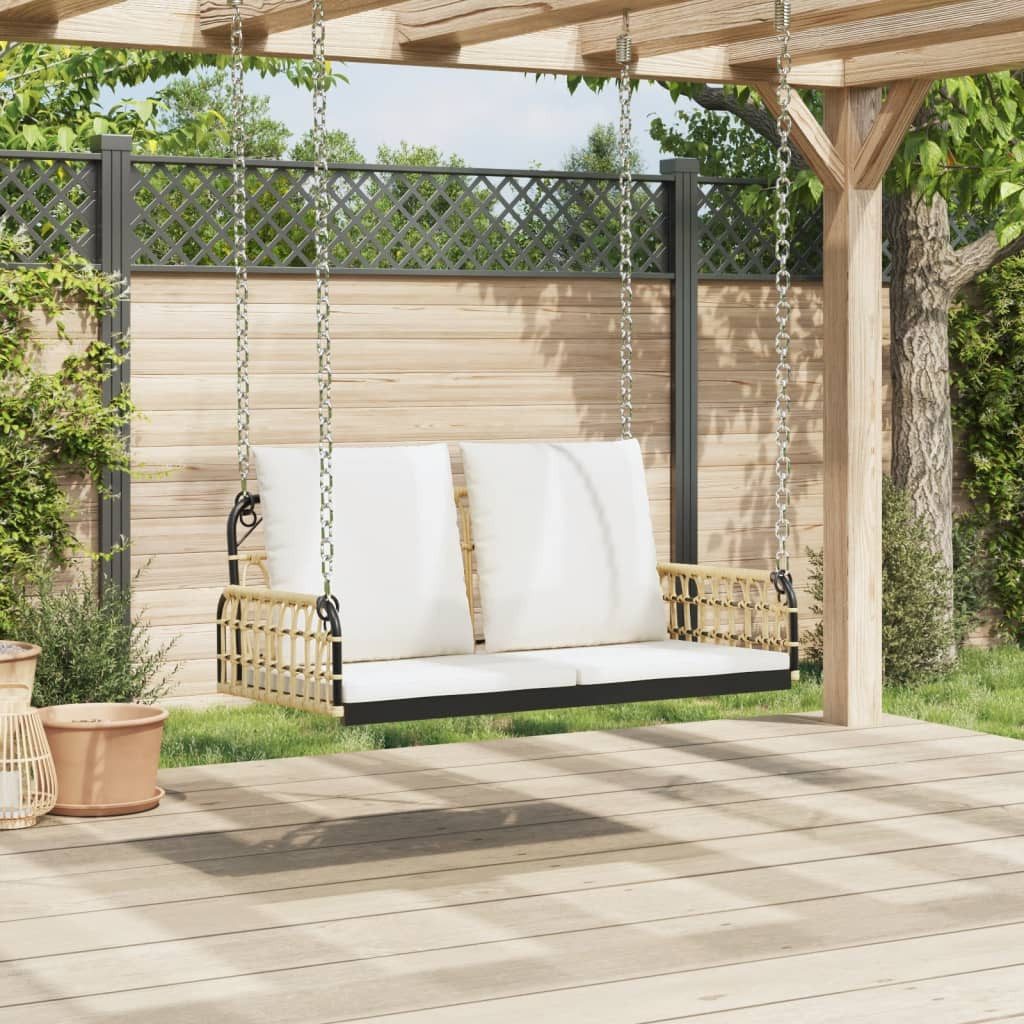 vidaXL Gartenbank Hängebank mit Kissen 105x58x38 cm Poly Rattan und Stahl (1-St)