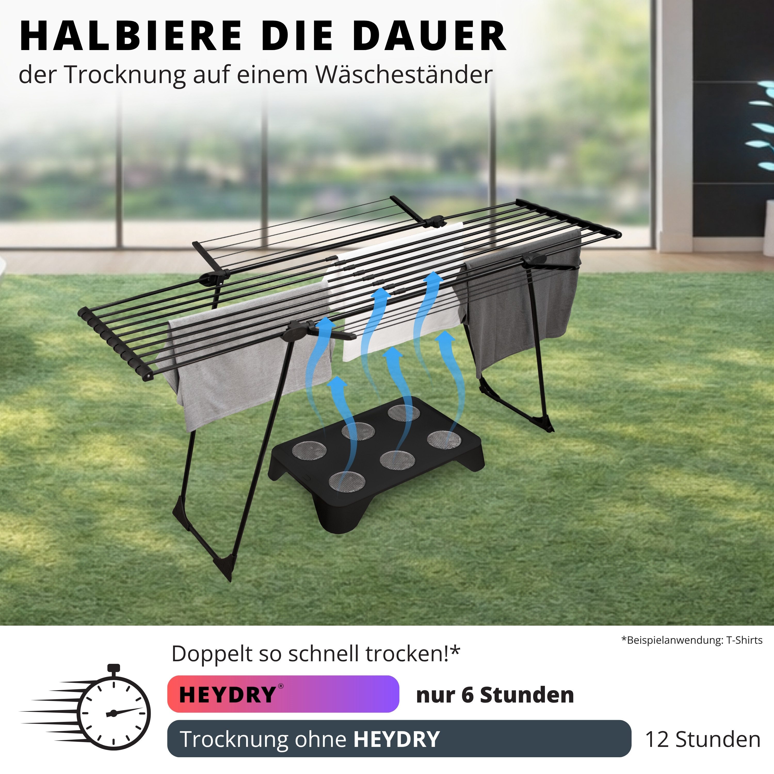 HEYDRY Elektrischer Wäschetrockner HEYDRY Lüfter für Wäscheständer, schnell & energiesparend trocknen, Made in Germany, mobiler Ventilator – Bild 2 von 5