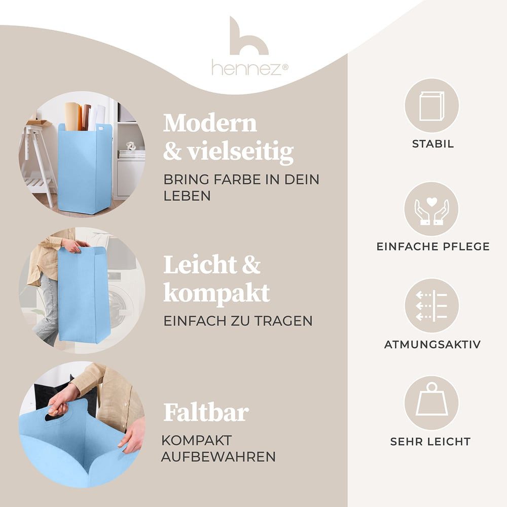 HENNEZ Wäschekorb "Katy" aus Filz schmal und zusammenklappbar,  80l, Wäsche günstig online kaufen