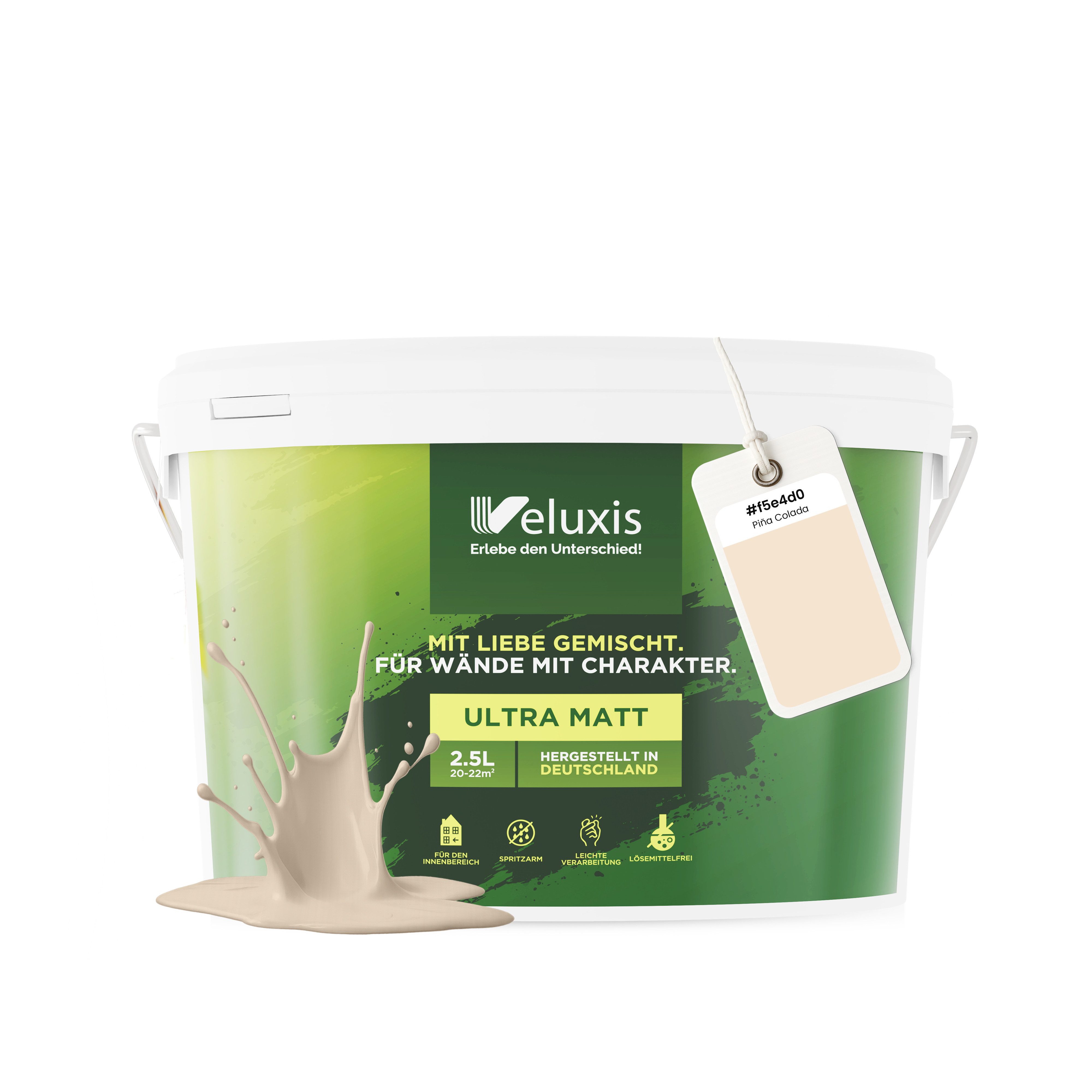 Veluxis Wandfarbe Veluxis® Wandfarbe Universal, Deckkraft-Klasse 1, Streifenfrei, tropfarm & VOC-frei
