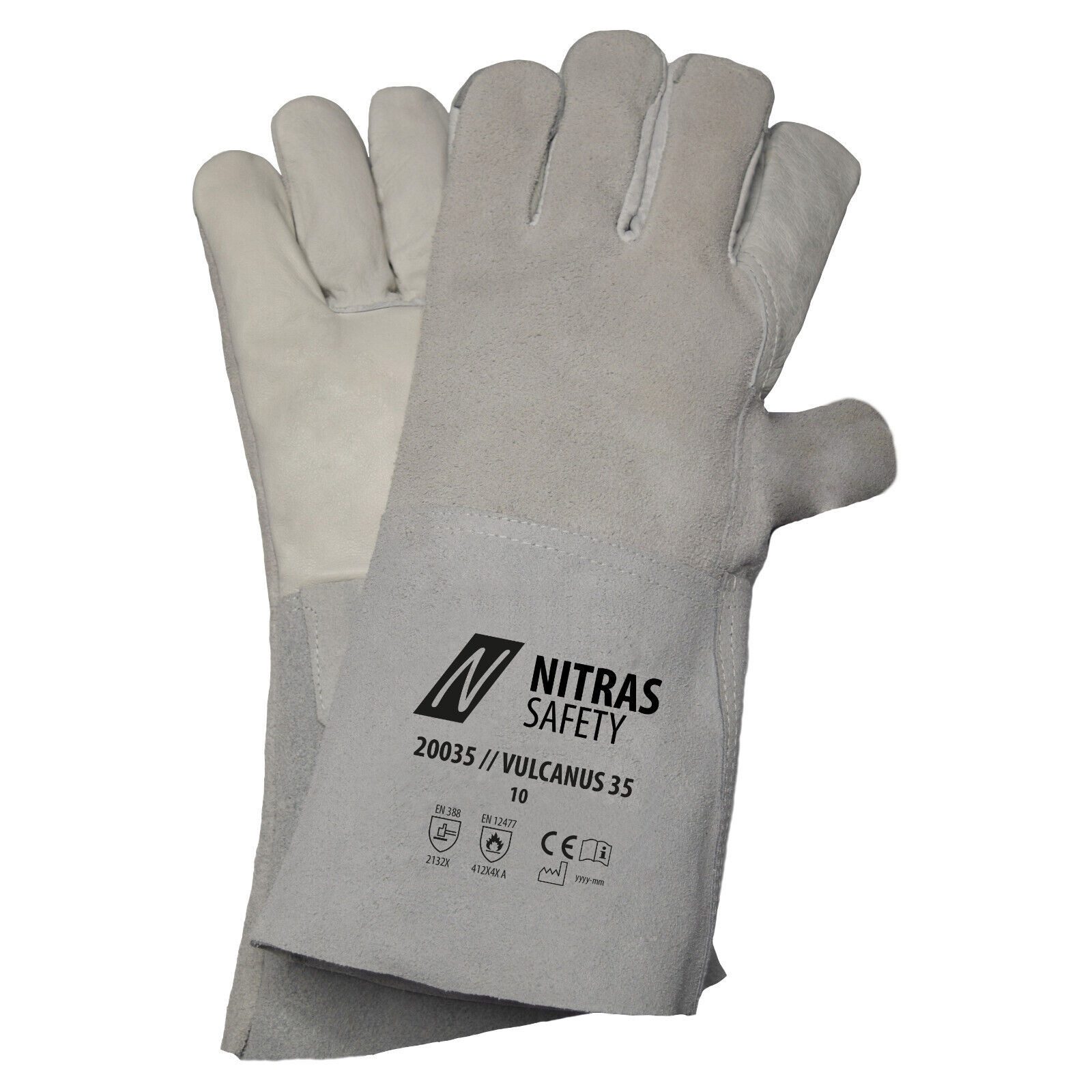 Nitras Schweißerhandschuhe 20035 Vulcanus 35 MIG/MAG-Elektrode (Packung, 12-St., VPE= 12 Paar, Gr. 10) hitzbeständig/Leder