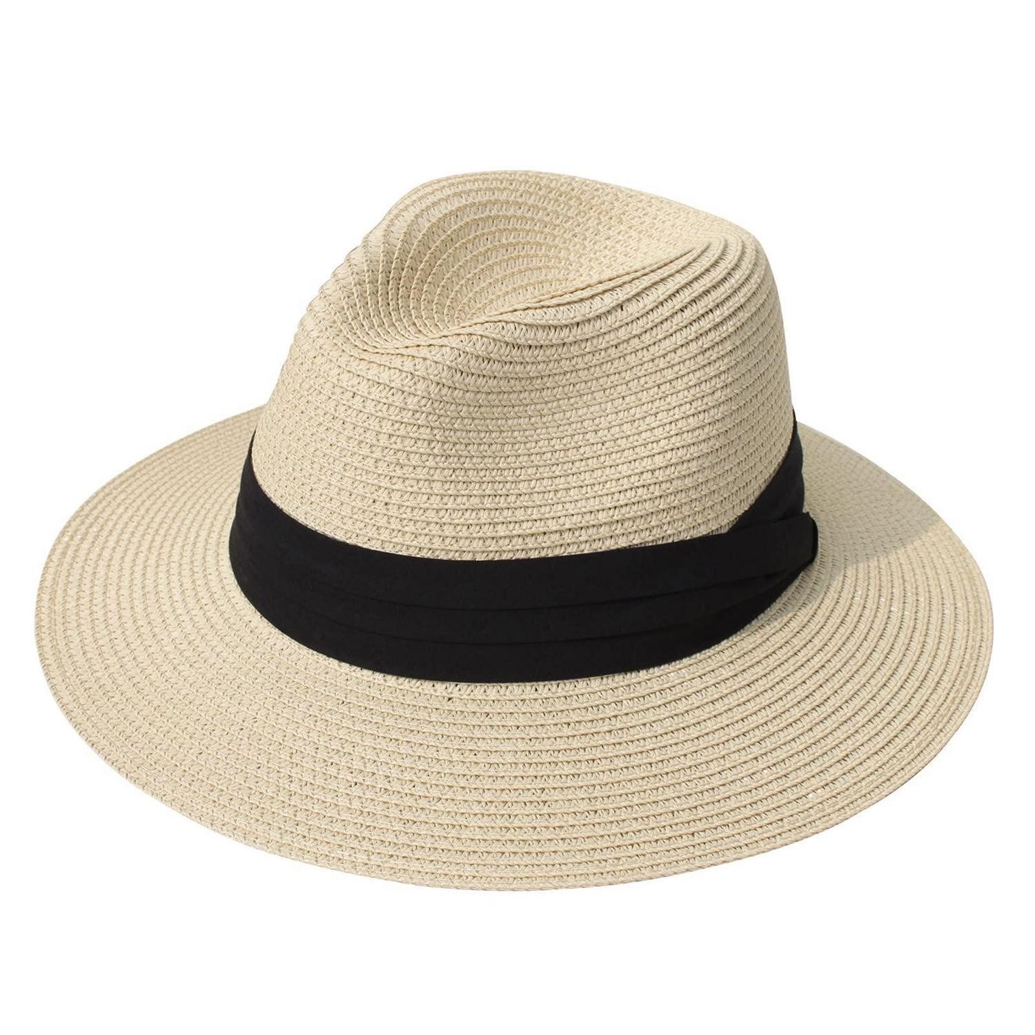 LuxusKollektion Strohhut Panamahut Damen Fedora Sonnenhut Einheitsgröße 1 Pc Fedora Beige