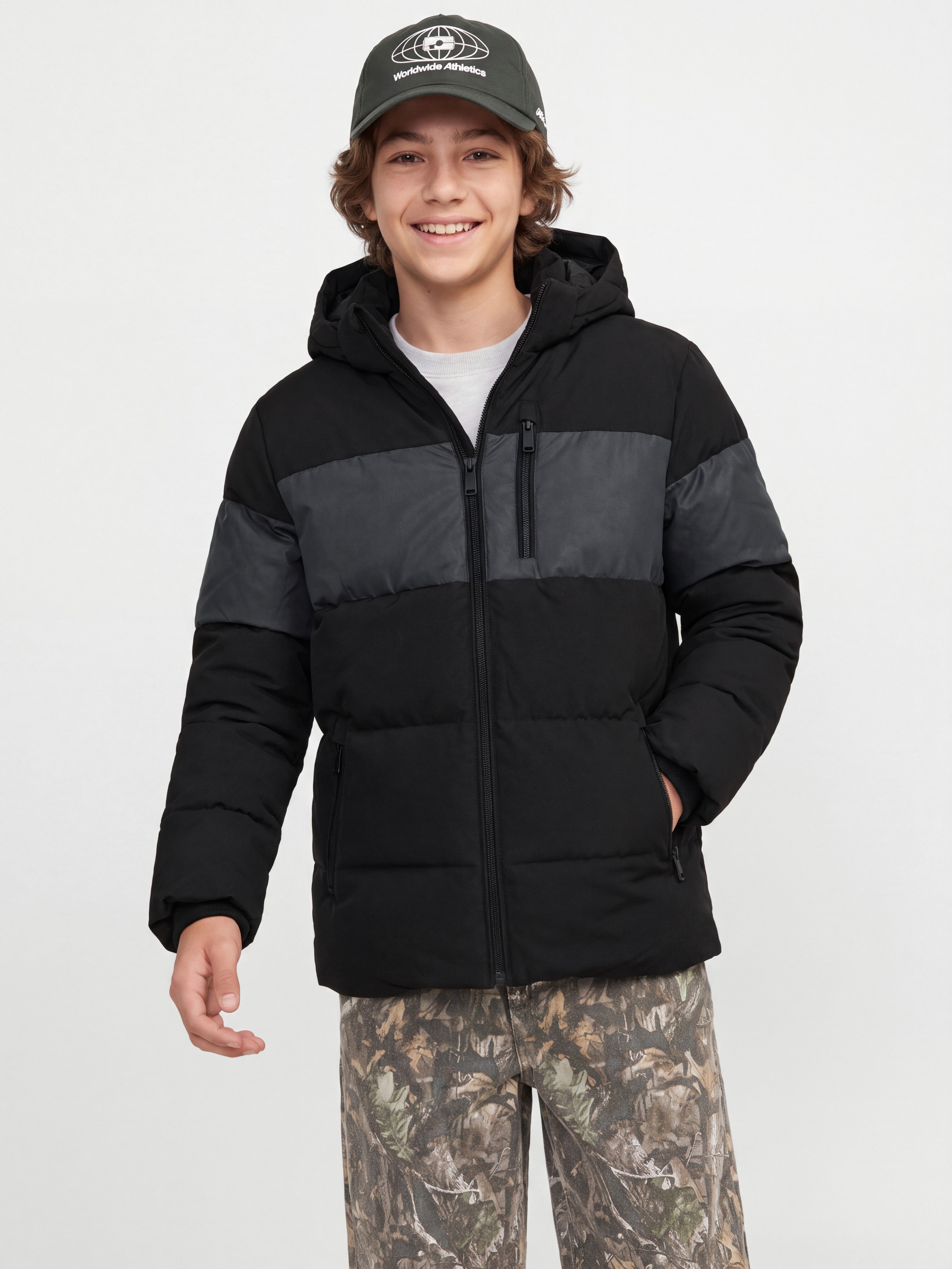 Jack & Jones Junior Steppjacke JJEBECKS REFLECTIVE PUFFER JNR Kunstfaser, mit reflektierenden Details