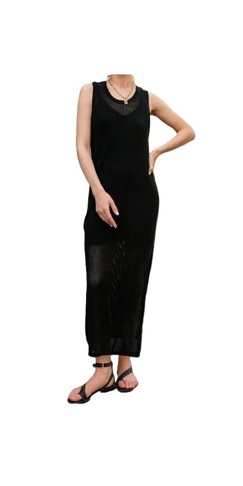 Freeman T. Porter Sommerkleid Rommy Mesh Kleid - Meshkleid - langes Kleid schwarz - Strickkleid