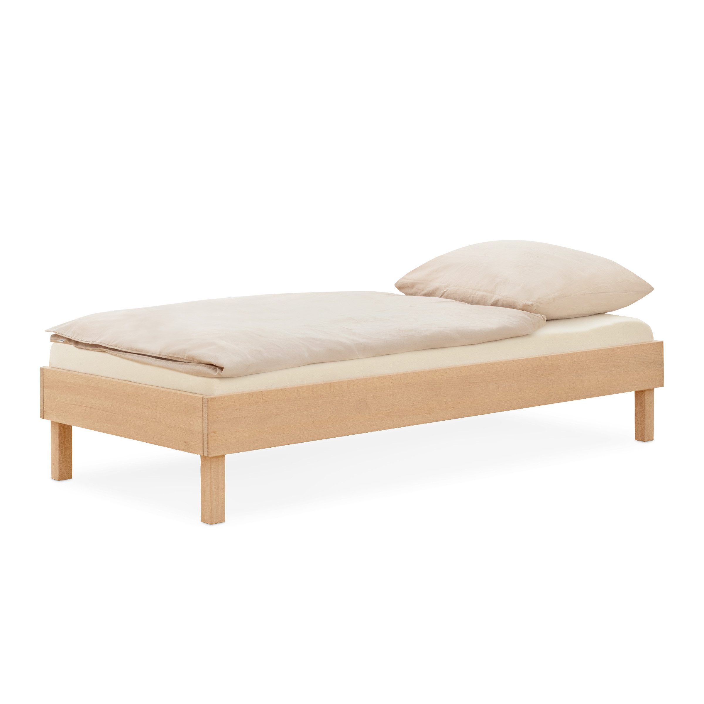 Ehrenkind Holzbett Plano, Modulares Familienbett, FSC® Zertifiziert (Einzelbett, 90x200 cm, Massiv-Buche Natur, 2‑in‑1 Höhe (Bodenbett oder Standard), Modular und Höhenverstellbar