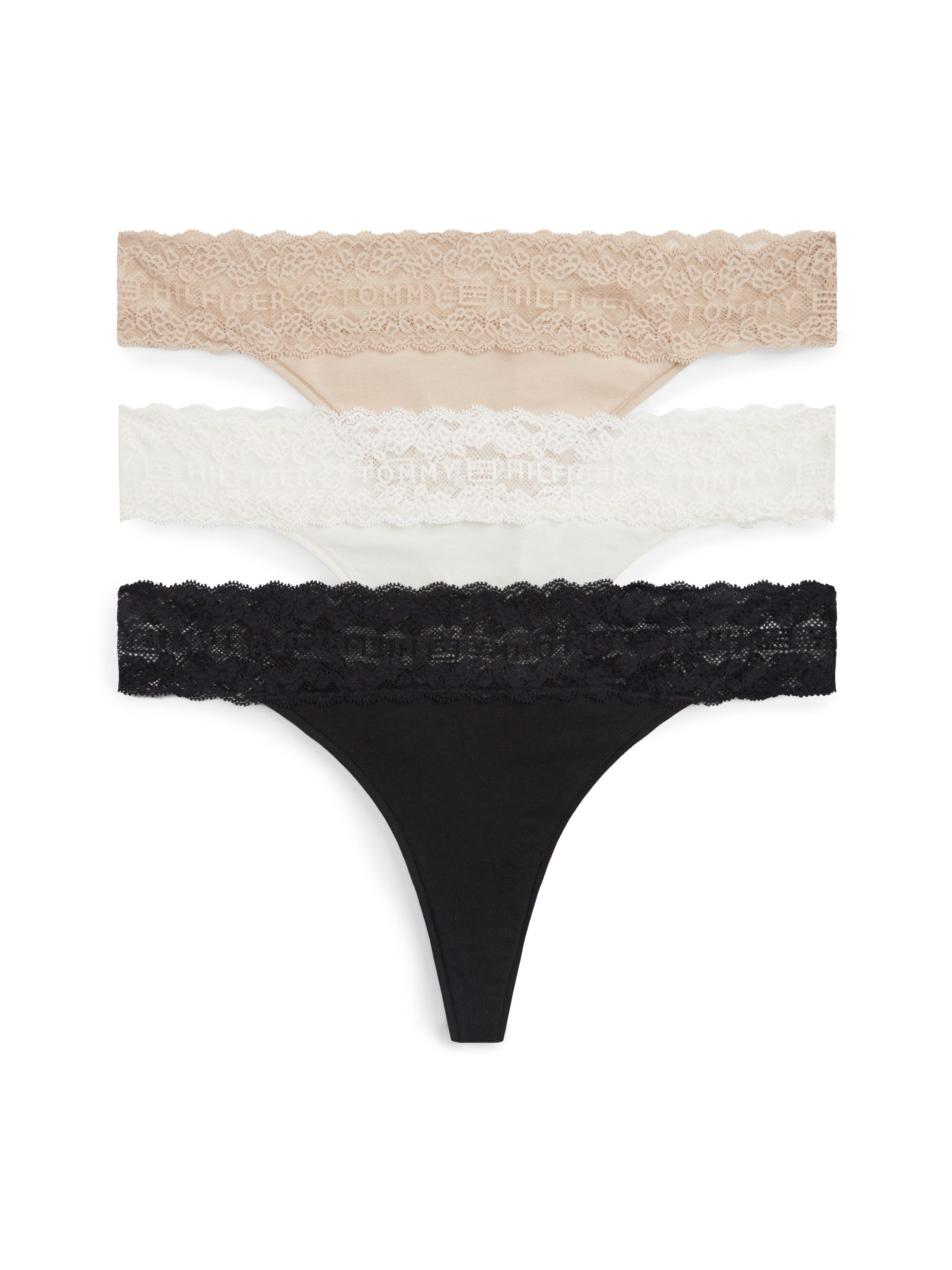 Tommy Hilfiger Underwear Tanga (3-St) Körpernahe Passform mit elastischem Spitzenbund