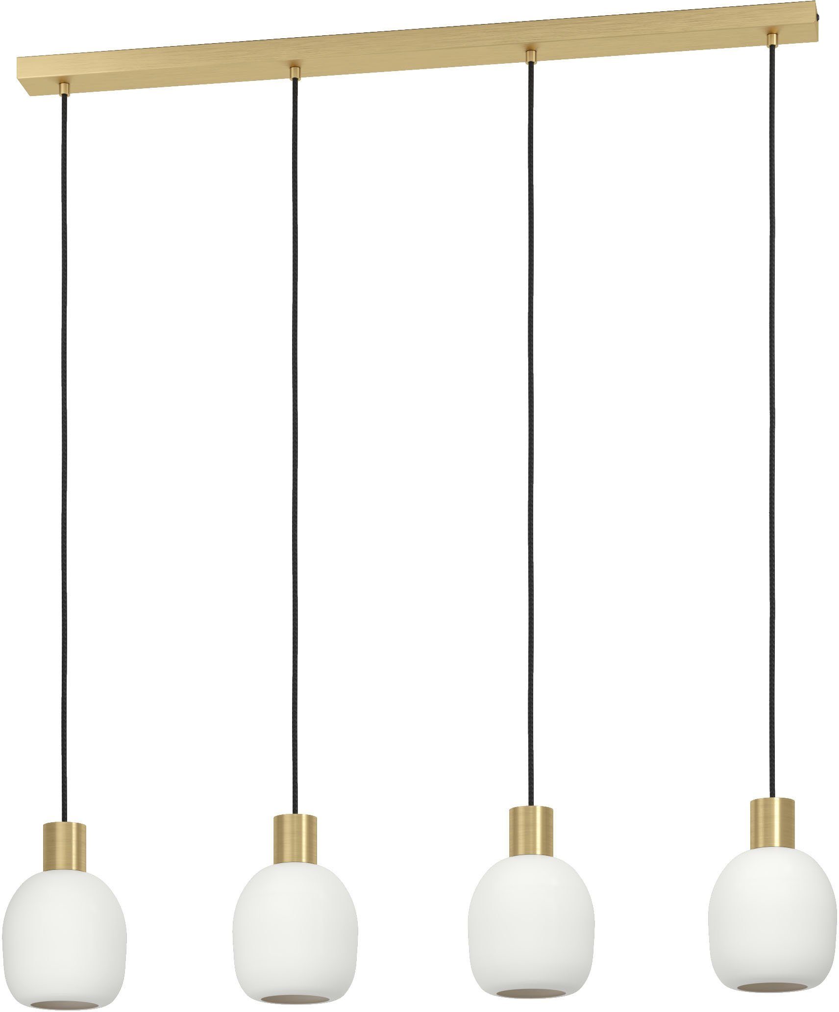 EGLO Hängeleuchte MANZANARES Pendellampe, Stahl und Glas, E27, Esstischlampe, Lampe, ohne Leuchtmittel, Leuchtmittel wechselbar, Hängelampe, L97 x B14,5 x H110 cm, messing-gebürstet, gold, 4X40W exkl