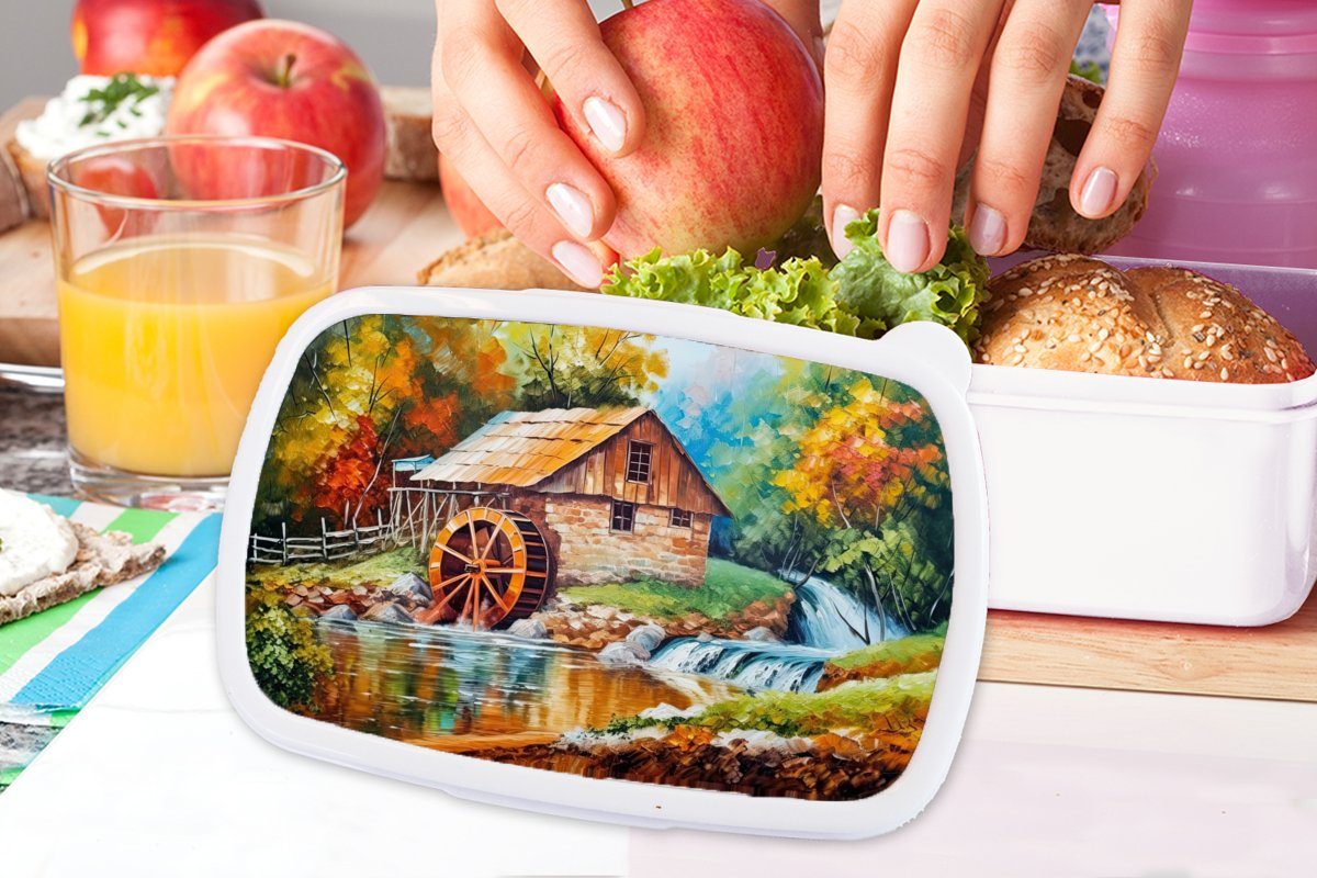 MuchoWow Lunchbox Landschaft und weiß - - Kinder Zuhause und - Herbst, Kunst Kunststoff, für - Erwachsene, Brotbox Malerei Jungs Mädchen für (2-tlg), Brotdose