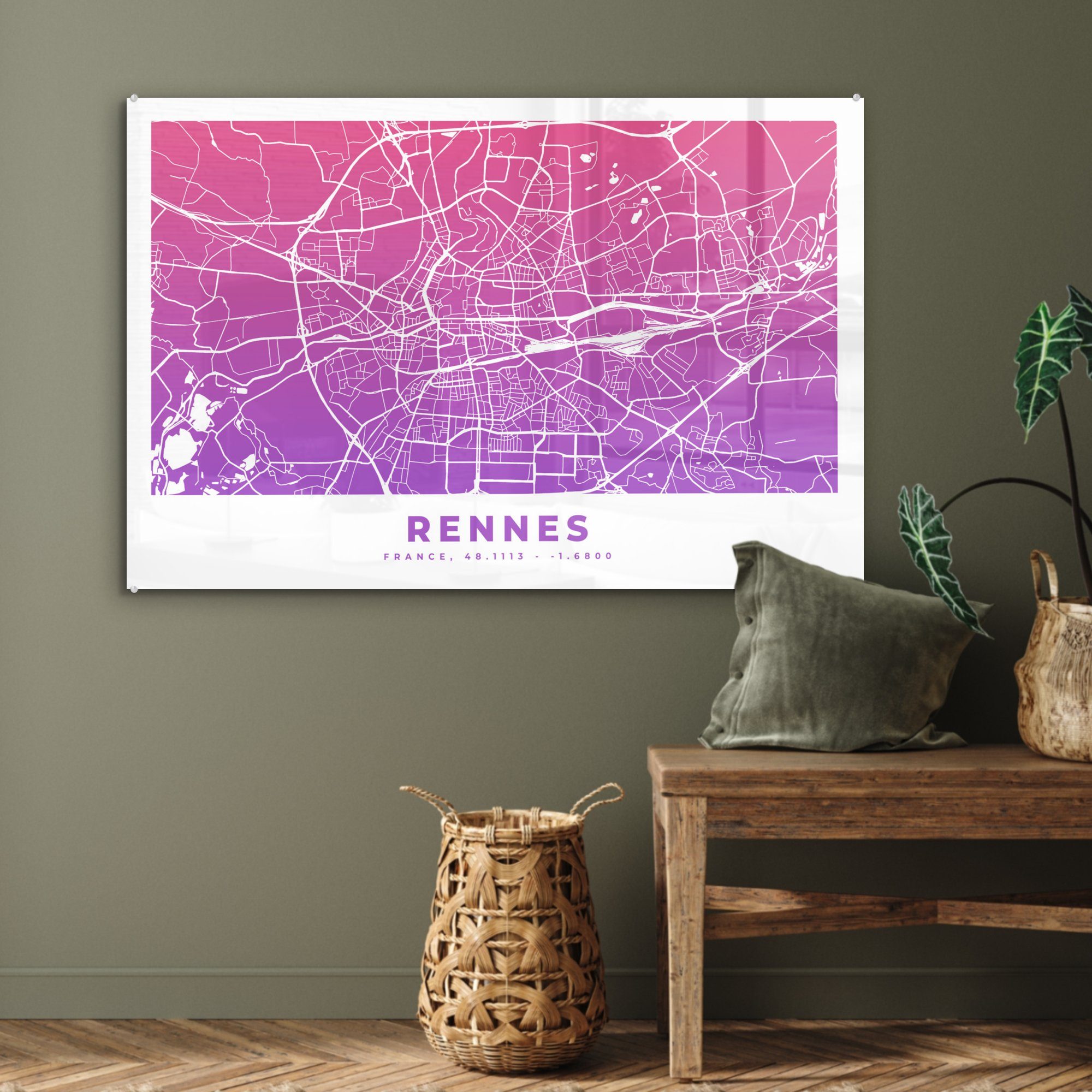 (1 Acrylglasbild Rennes Acrylglasbilder Frankreich MuchoWow Wohnzimmer - Schlafzimmer - Stadtplan, & St),