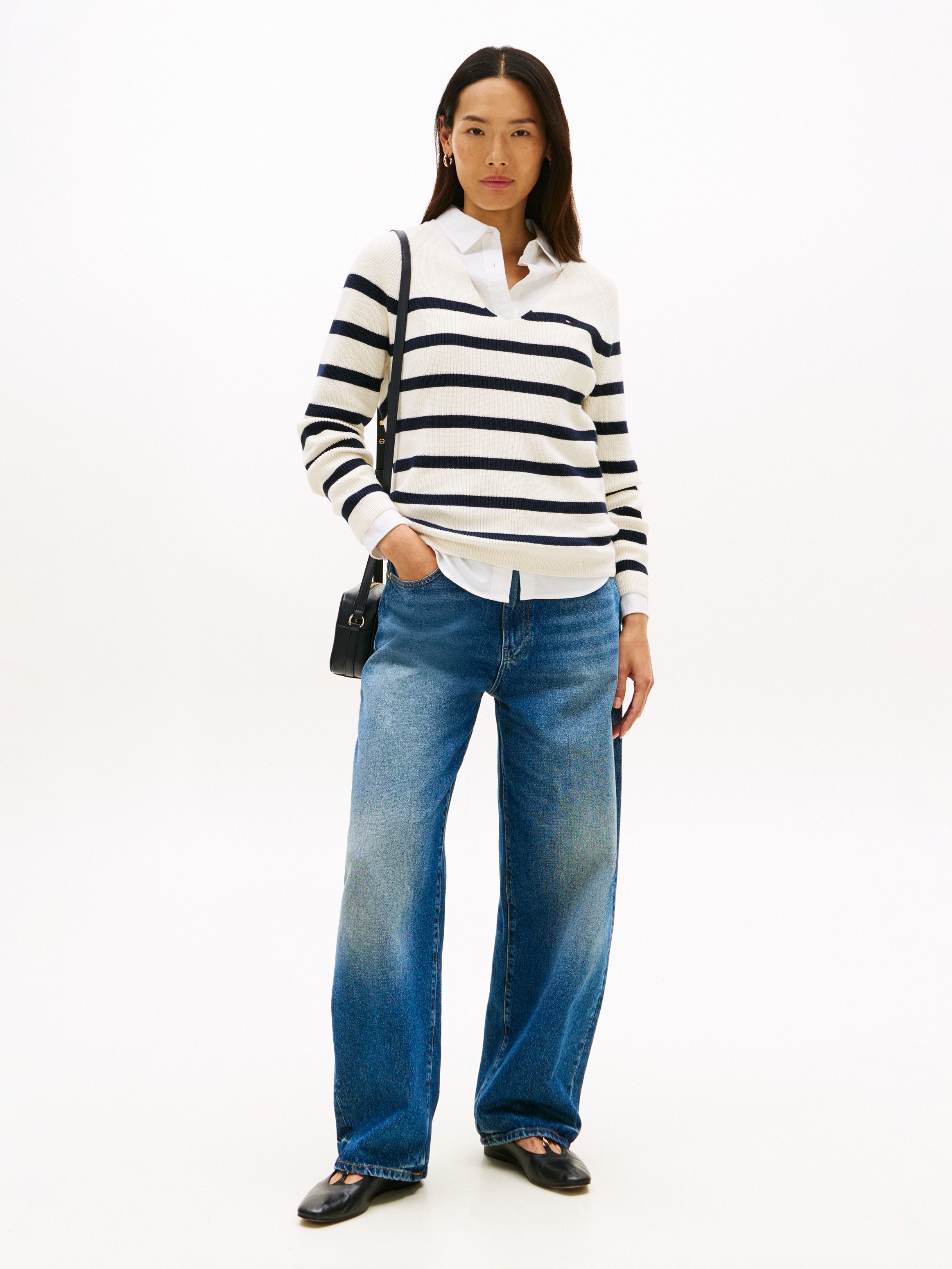 Tommy Hilfiger Strickpullover CO CARDI STITCH V-NK LS mit Logostickerei