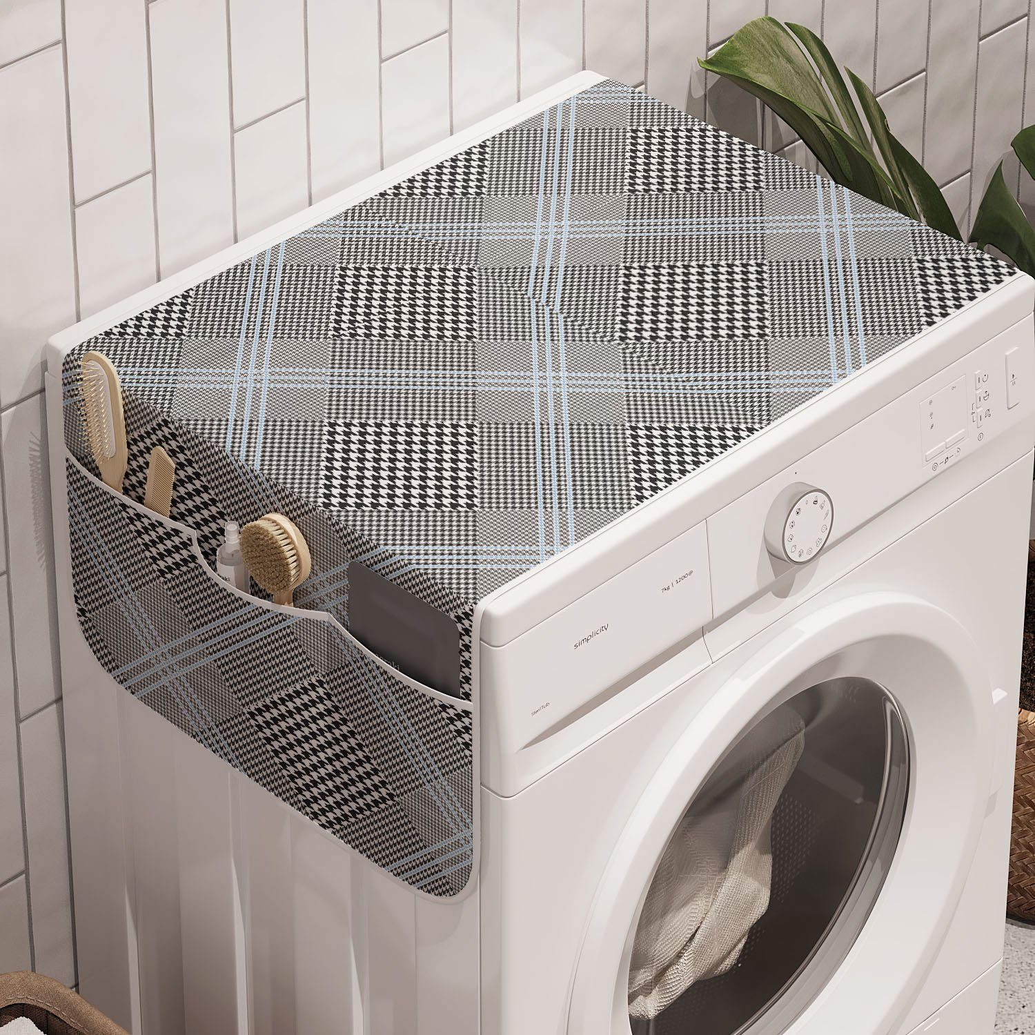 Abakuhaus Badorganizer Anti-Rutsch-Stoffabdeckung für Waschmaschine und Trockner, geometrisch Prince of Wales Motive