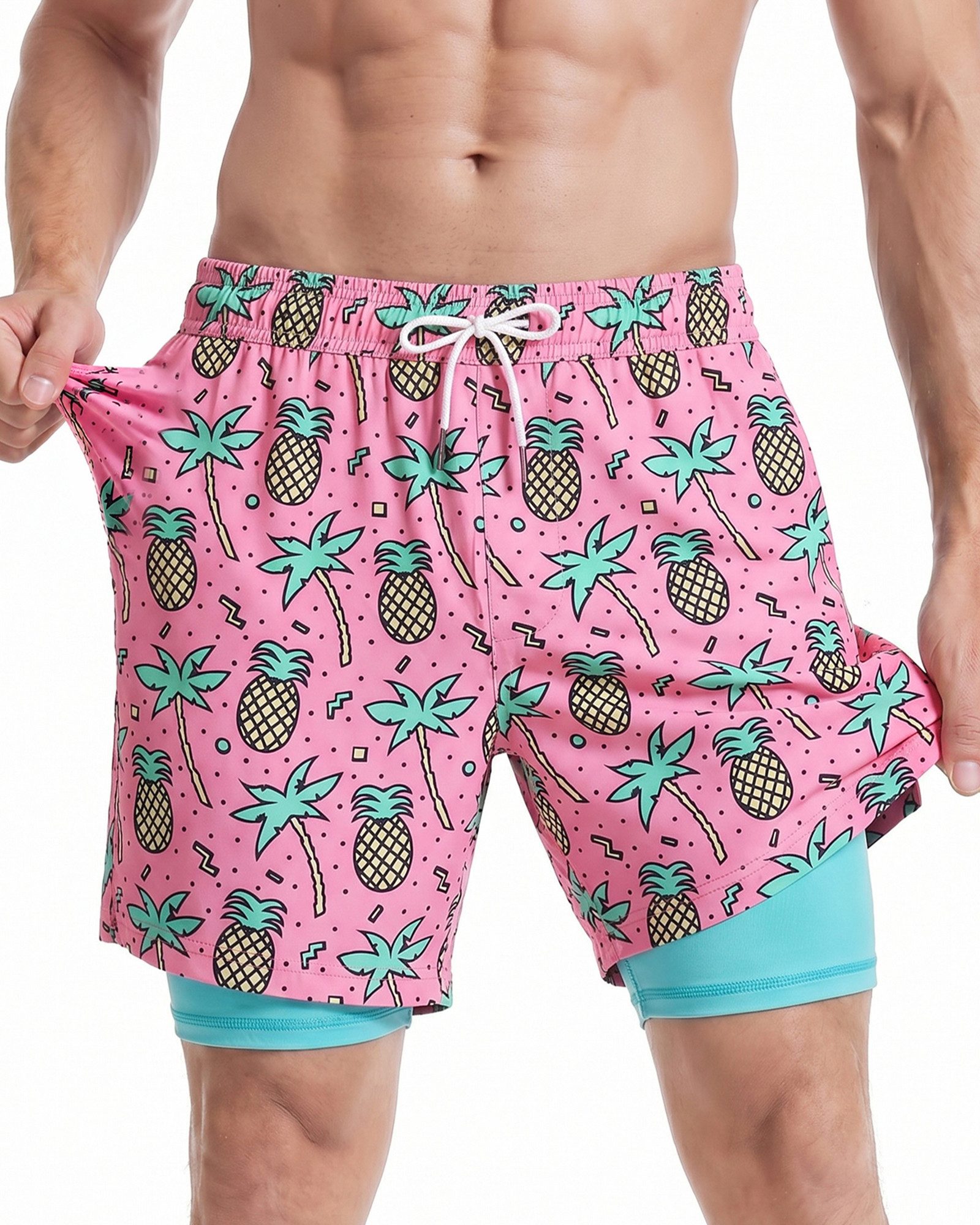 MaaMgic Shorts Herren Elastan kurze Hose 2-in-1 Badehose schnelltrocknend Sporthose (1-tlg)