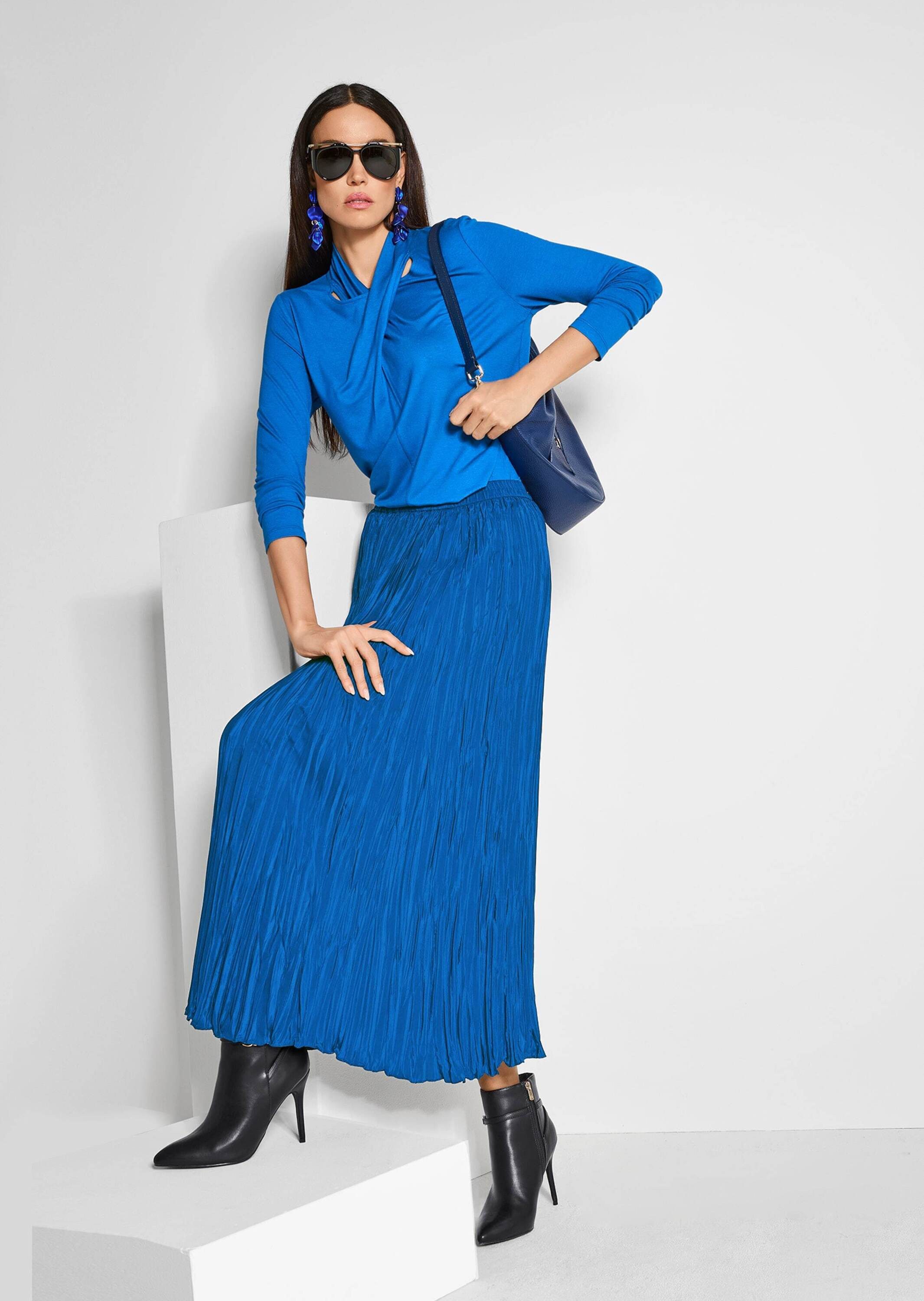 MADELEINE Maxirock Maxi-Rock mit Crash-Plissee Langer Rock mit Saumkante und Komfortbund