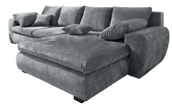 HOME AFFAIRE Ecksofa CARA MIA, wahlweise mit Bettfunktion und Bettkasten, Massivholzfüße Luxus-Microfaser Vintageoptik Grau