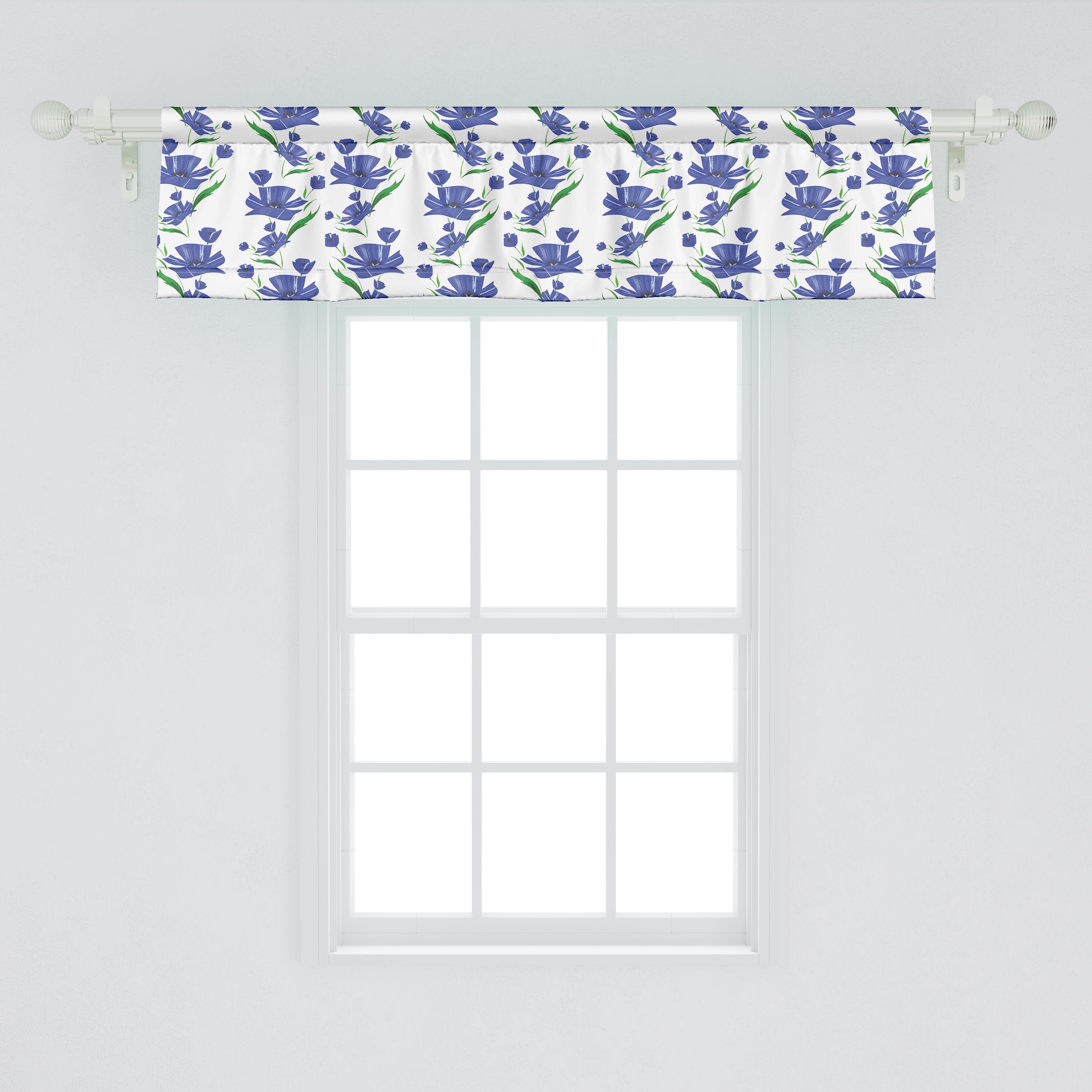 Scheibengardine Vorhang Volant für Küche Stangentasche, Microfaser, Schlafzimmer Blume mit Cornflower Shabby Kunst Dekor Abakuhaus