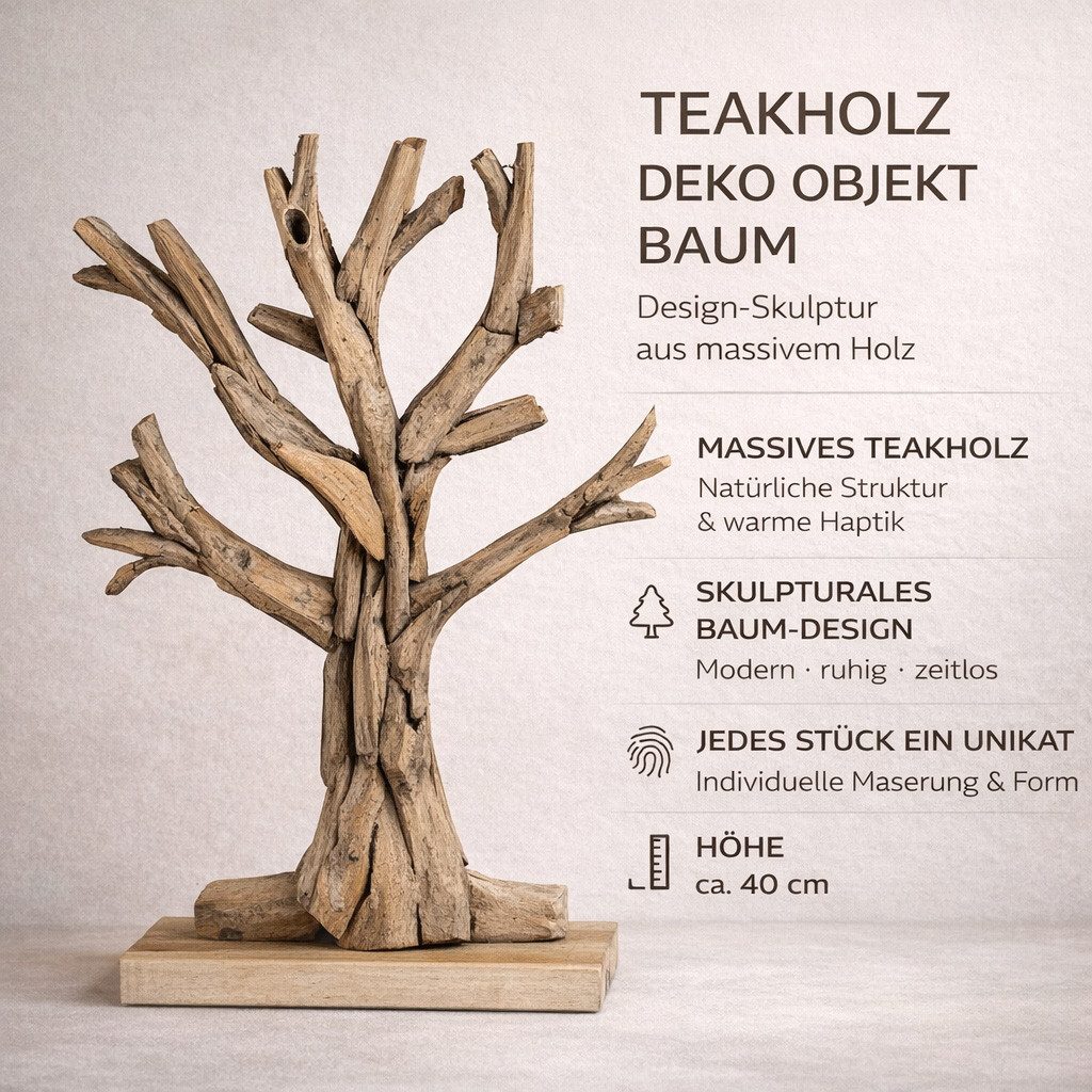 formano Skulptur Teakholz Deko Objekt Baum Skulptur aus massivem Teak Holz 40 cm