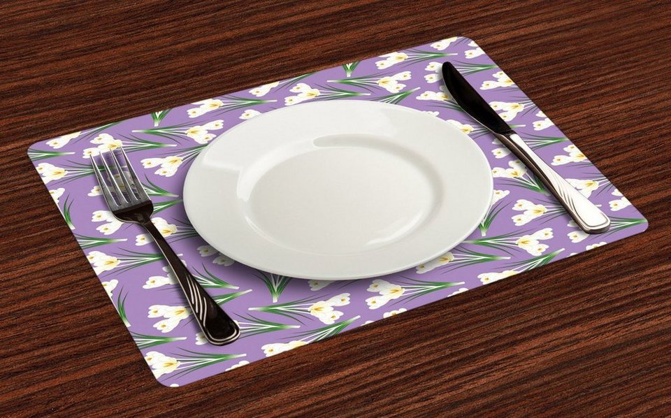 Platzset, Waschbare Stoff Esszimmer Küche Tischdekorations Digitaldruck,  Abakuhaus, (4-teilig, 4 Teilig-St., Set aus 4x), Blumen Crocus Bouquets  Blooming