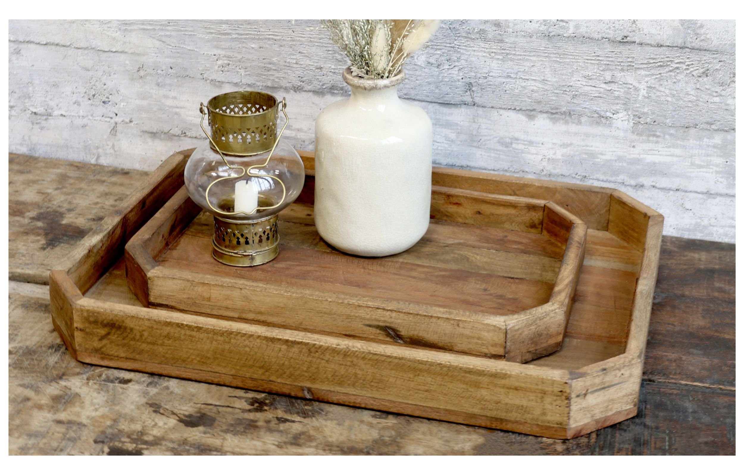 Dekotablett Antique Chic Set Kiste Antique Grimaud Chic 2er Holz Serviertablett Tablett