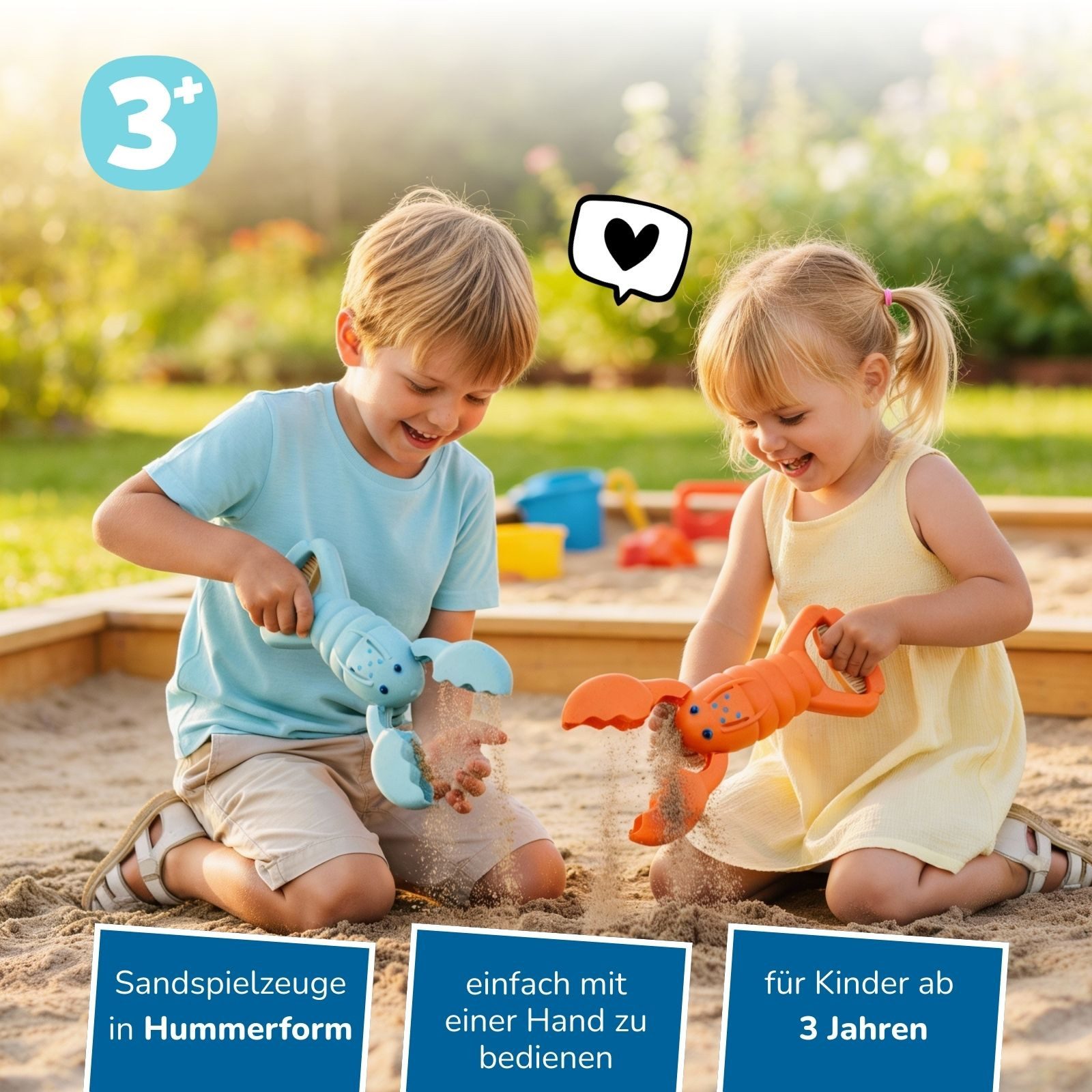 alldoro Sandform-Set 2 Sandgreifer Hummer, hellblau & orange, Sandspielzeug für Kinder ab 3, Tierisches Outdoor-Spielzeug Set für Sandkasten, Spielplatz & Strand