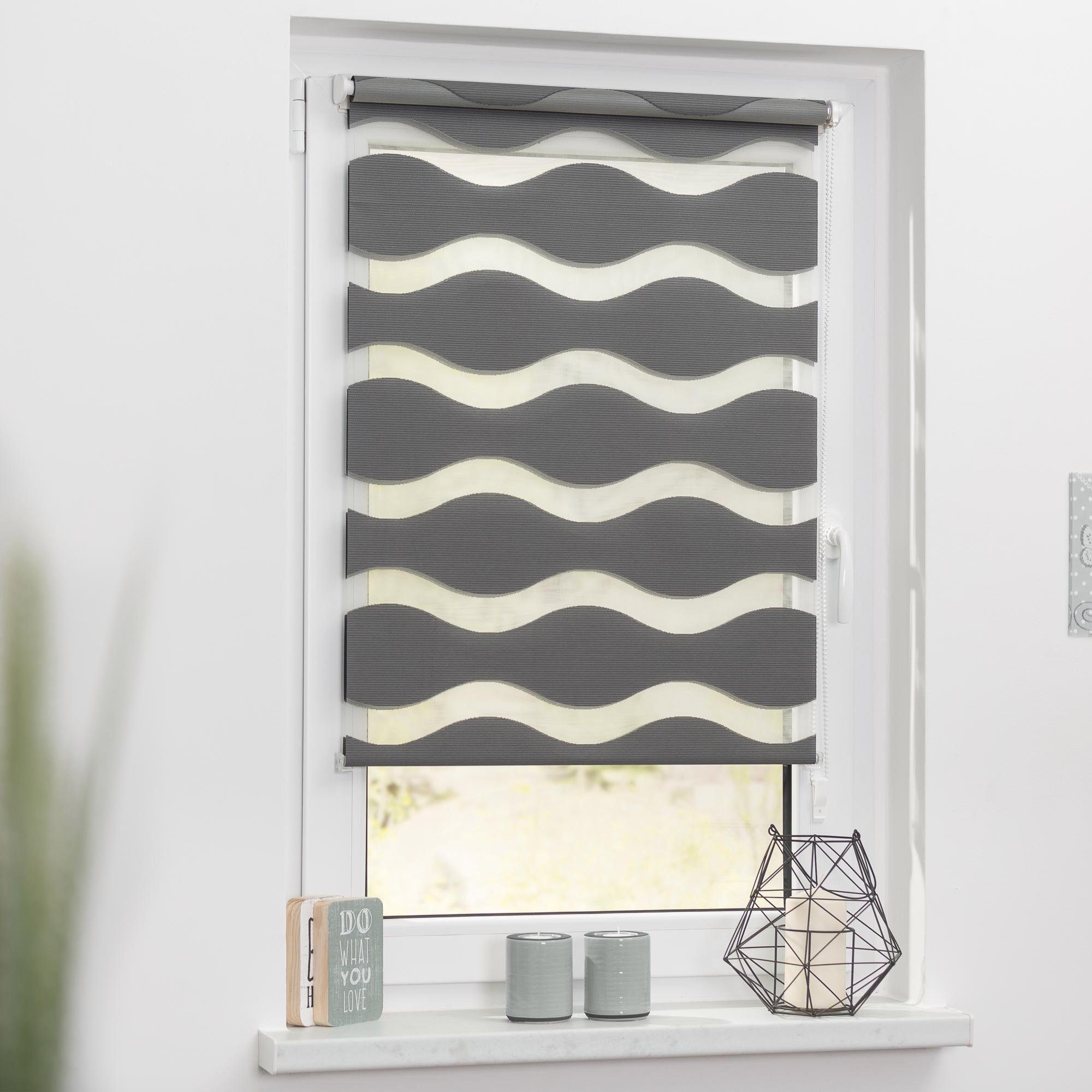 Doppelrollo Welle Klemmfix, ohne Bohren, LICHTBLICK ORIGINAL, halbtransparent, mit Bohren/ohne Bohren, freihängend, Klemm- oder Schraubmontage, Lichtdurchlässig und blickdicht, Klemmbar, unkomplizierte Montage