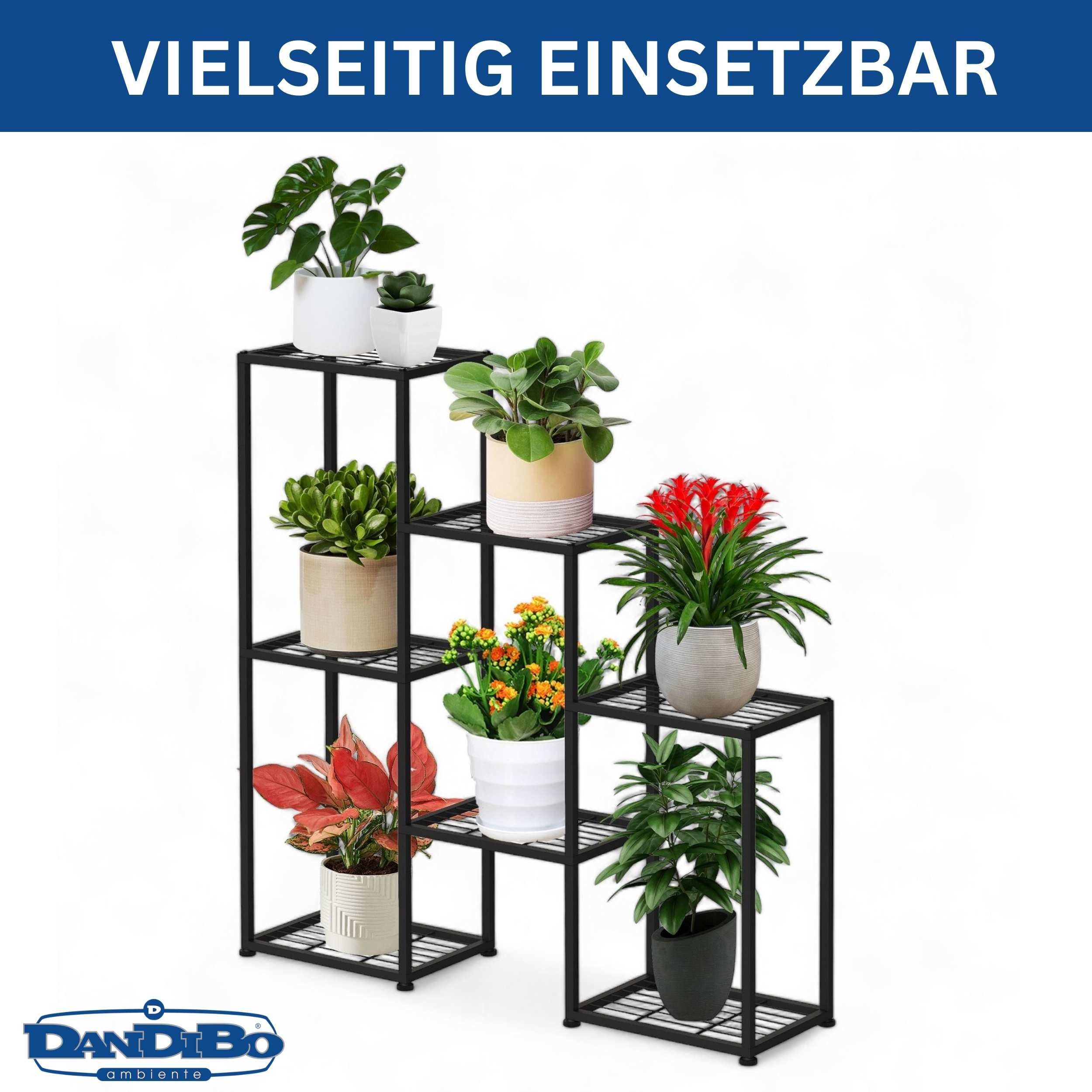 DanDiBo Pflanzentreppe Wohnzimmer Metall Schwarz 6 Ebenen 96578 Blumenregal Blumentreppe (Pflanzenregal Innen), Blumenständer Blumensäule Design Pflanzenhocker