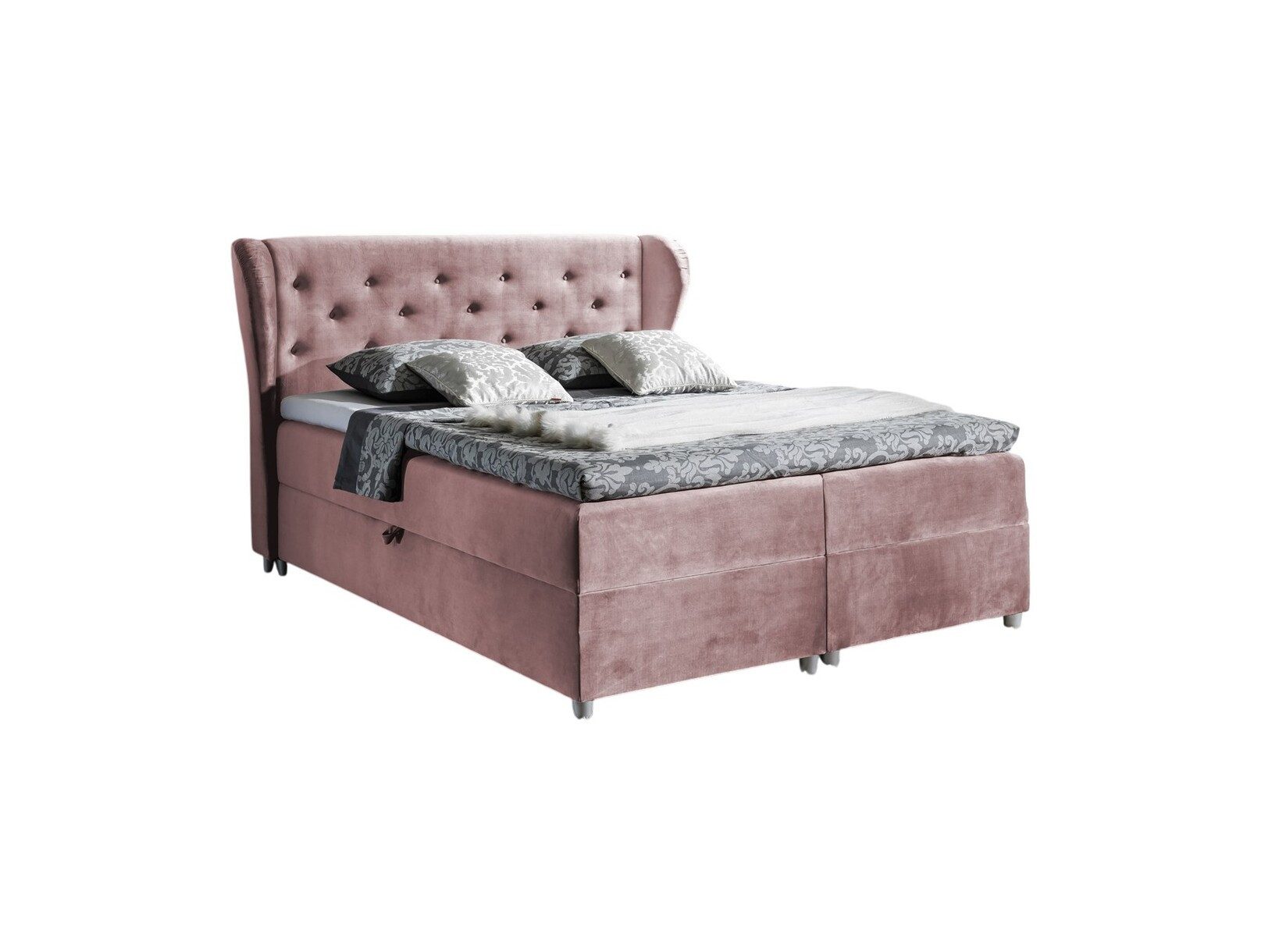 Fun Möbel Boxbett Schlafzimmerbett Arianna in Stoff Solonrose (N/A, 1-St), inkl. Topper, inkl. Bettkasten