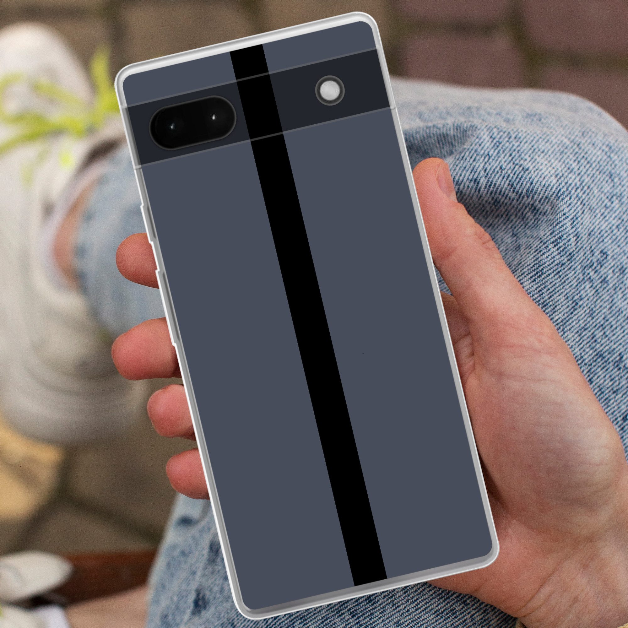 MuchoWow Handyhülle für Google Pixel 6a Blau - Schwarz - Gestreift - Minimalistisch, Phone Case, Silikon, Schutzhülle Dünn