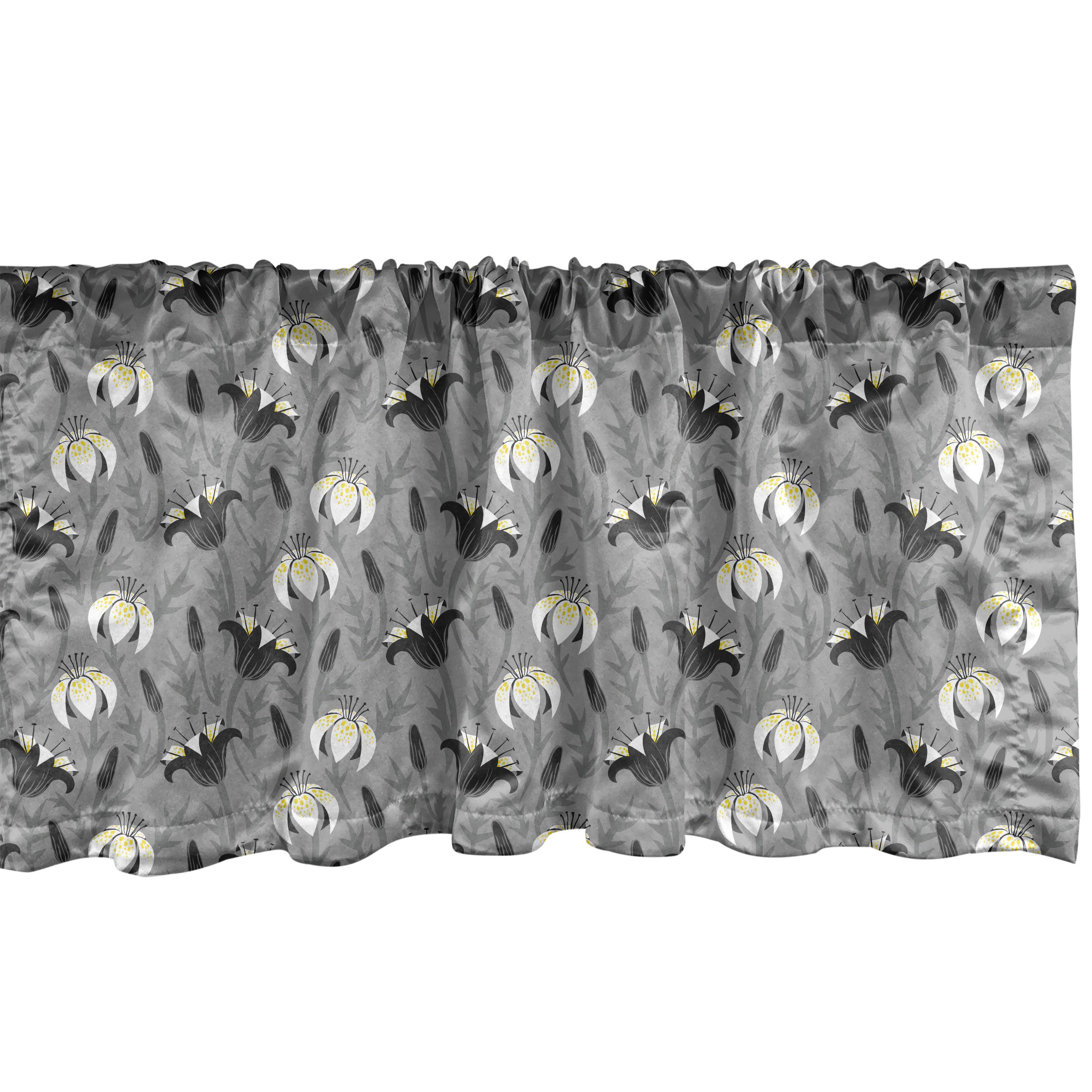 Scheibengardine Vorhang Volant für Küche Schlafzimmer Dekor mit Stangentasche, Abakuhaus, Microfaser, Vintage Blumen Tulpen und Lilien