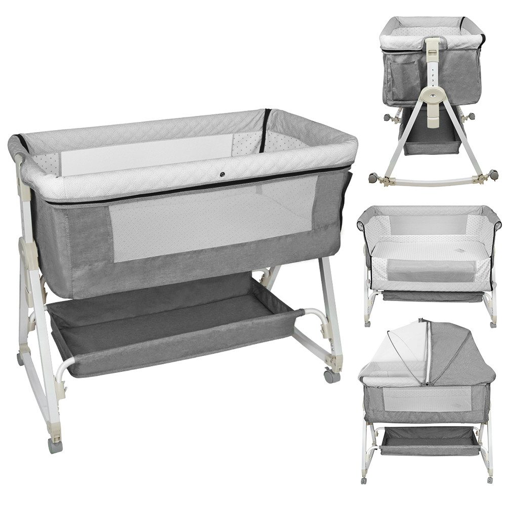 JEOBEST Beistellbett 3 in 1 Babybett & Babywiege & Reisebett, mit Rollen Ki günstig online kaufen