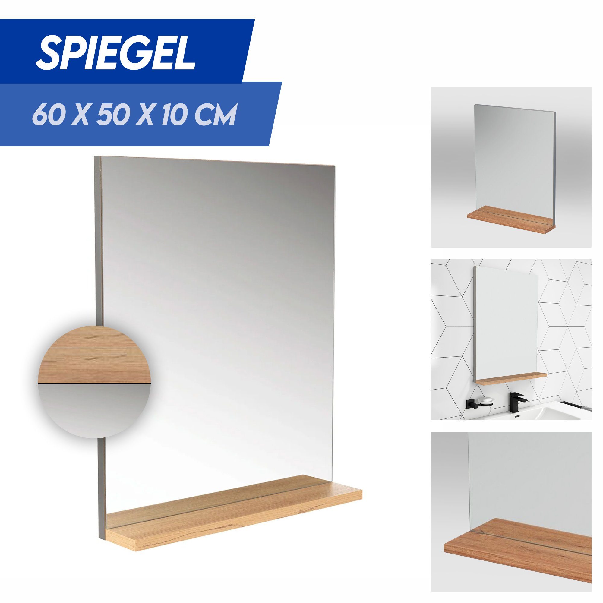 Spiegel 60x50x10 Ablage Anthrazit/Eiche, DM-Handel Badspiegel cm), Wandspiegel Badspiegel Wandspiegel mit (Badmöbel