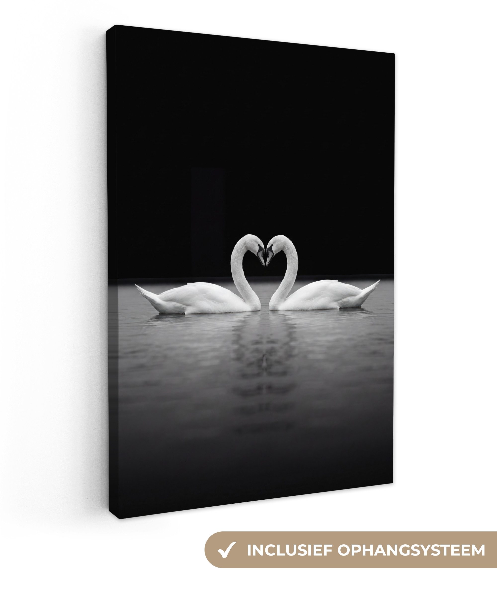 OneMillionCanvasses® Leinwandbild Schwäne - Herz - Schwarz - Weiß, Fotodruck (1 St), Leinwand Canvas Wandbild, Wanddekoration 20x30 cm