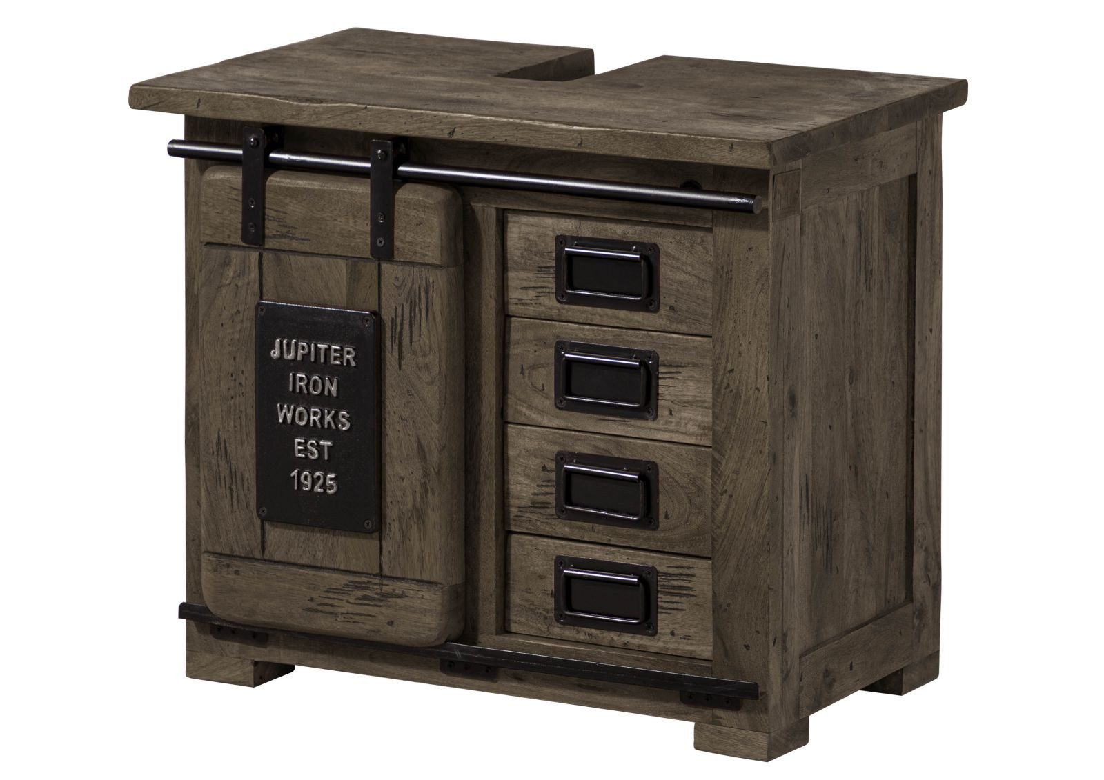 Massivmoebel24 Waschbeckenunterschrank RAILWAY (Mango 70x40x60 grau lackiert RAILWAY #282) Mango 70x40x60 grau lackiert RAILWAY #282