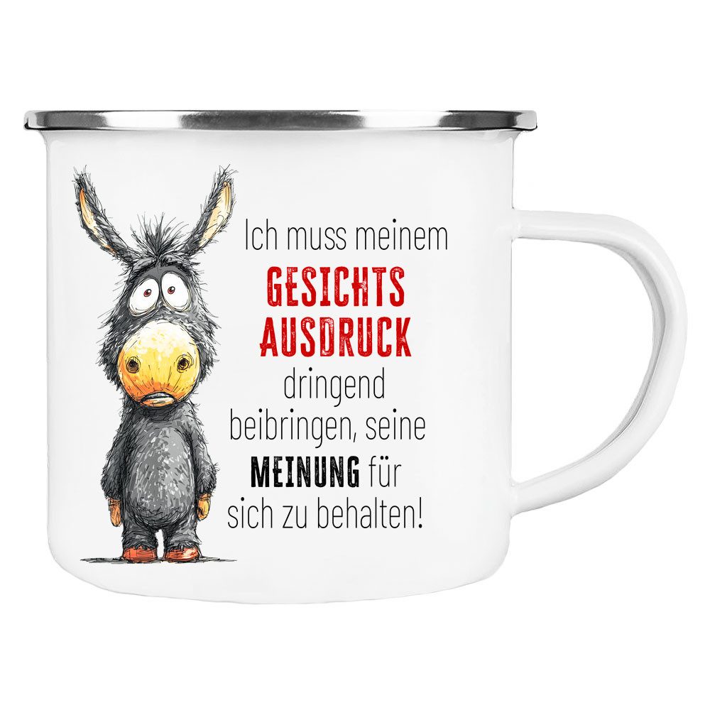 Cadouri Tasse Emaille Tasse 'Gesichtsausdruck' Kaffeetasse, Metall, Outdoortasse, Campingbecher Edelstahl, handgefertigt, Geschenk, 300 ml