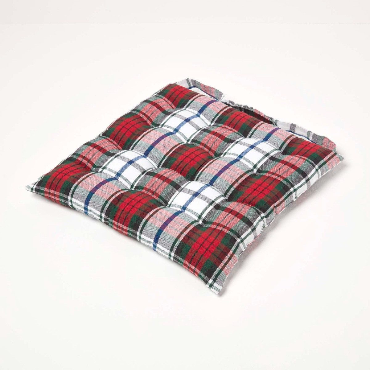 Homescapes Stuhlkissen Sitzkissen Macduff mit Schottenmuster, 100% Baumwolle, 4er-Set
