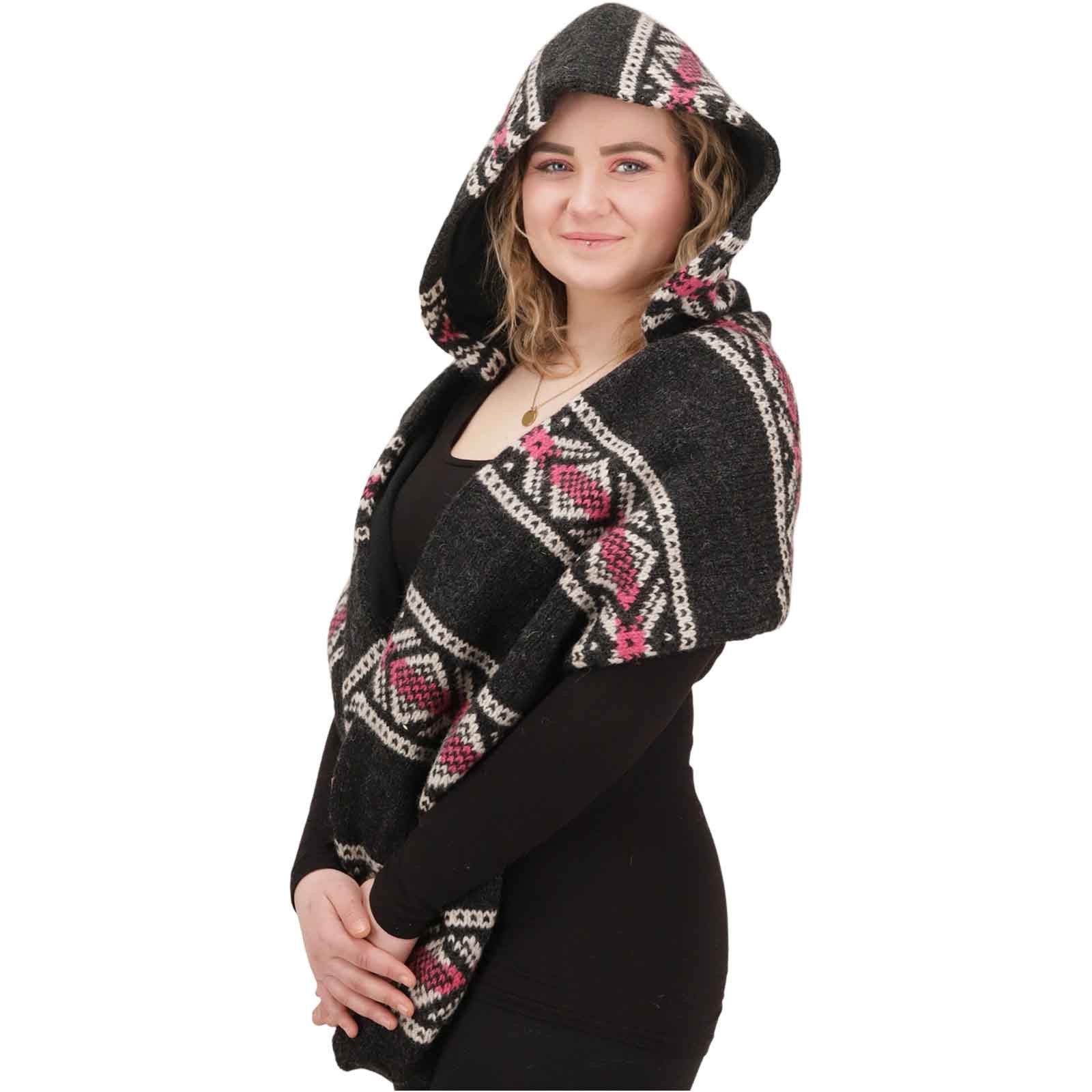 Strickmütze Damen Kapuzenschal Loop Schal Hoodie Schalmütze Poncho Wolle