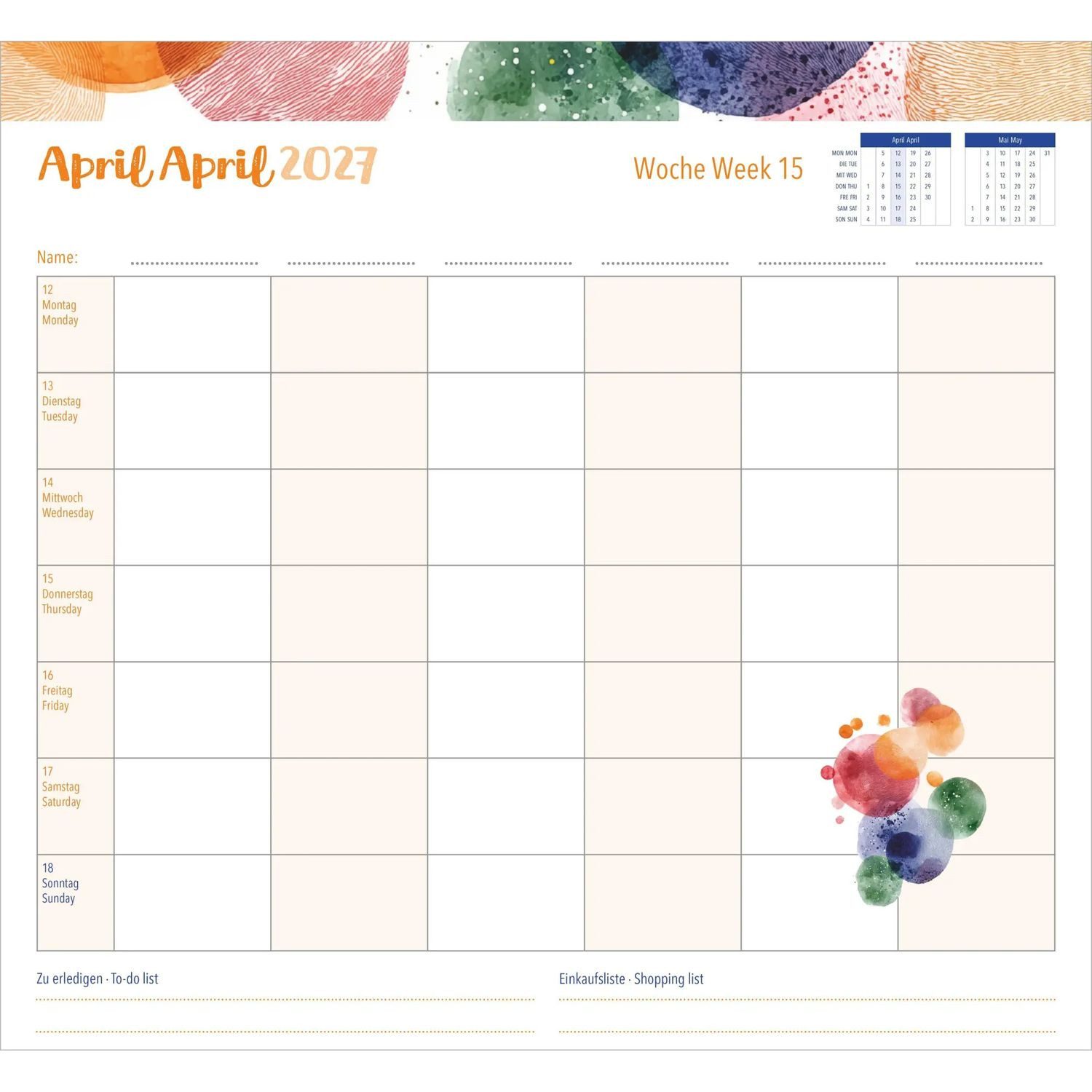 Wandkalender Familienwochenkalender Dots 2027 – Bild 5 von 5