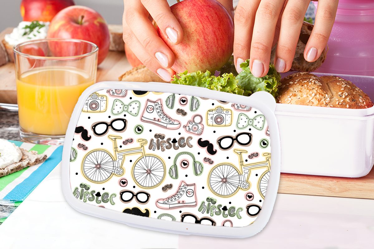 MuchoWow - Brotbox und Doodle (2-tlg), und weiß Kinder Kopfhörer Jungs Brotdose, Muster, Lunchbox für Mädchen für Kunststoff, Erwachsene, -
