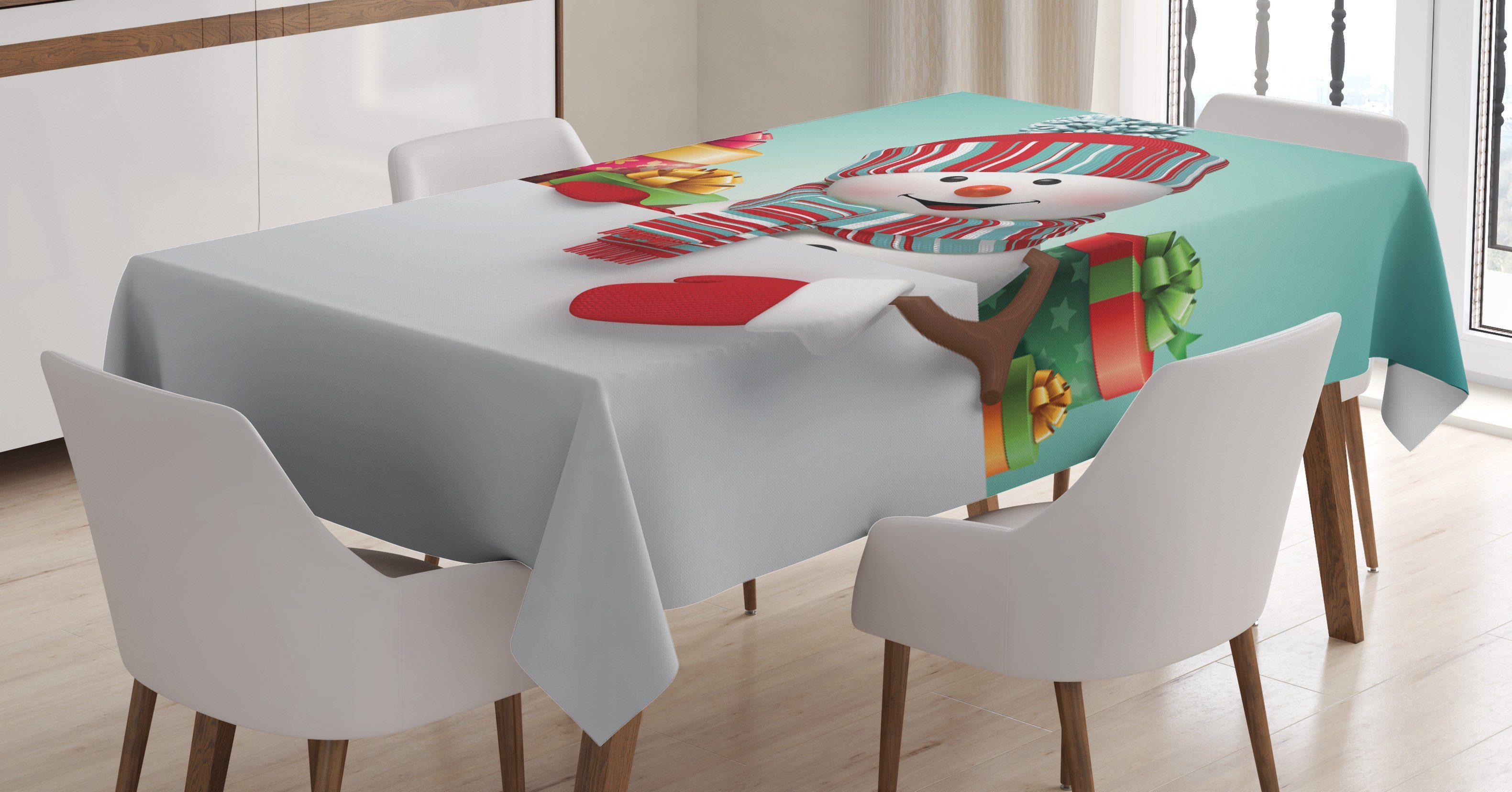 Farben, Außen Farbfest Tischdecke den und Für Klare Abakuhaus Weihnachten Boxen Waschbar geeignet Bereich Schneemann